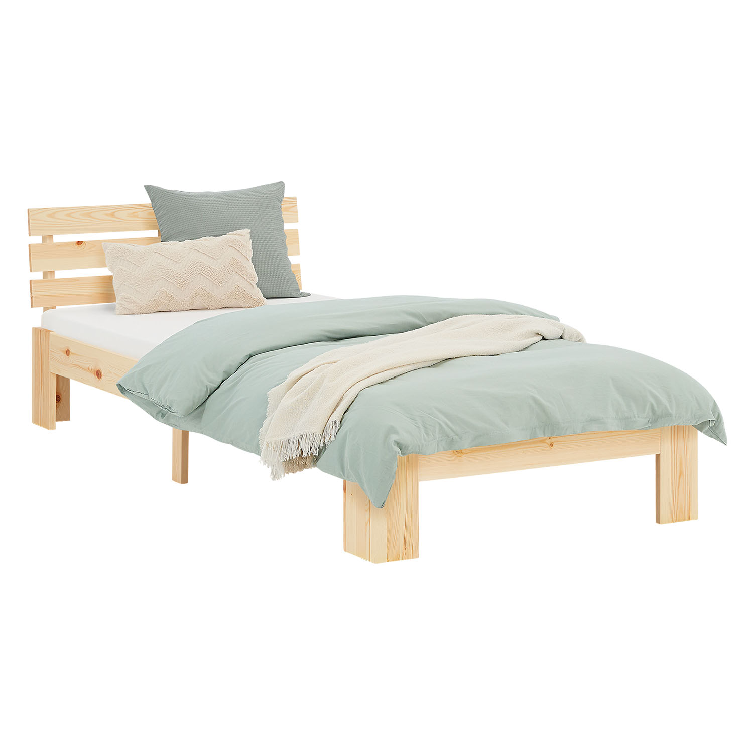 Wooden Bed 90x200 cm Natural – Solid Pine Single Bed with Slatted Base for Children's, Teenagers' & Guest Rooms
