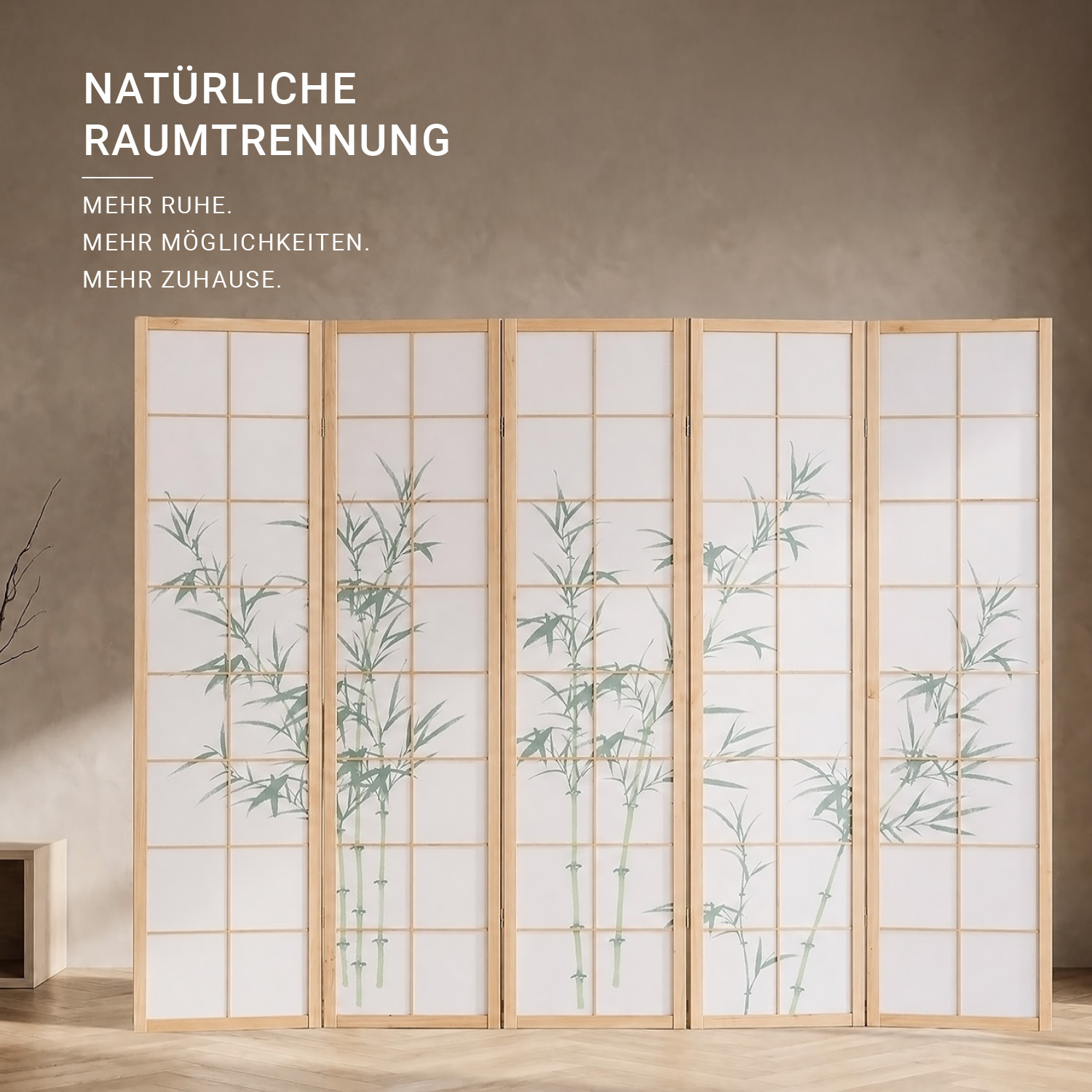 5-panel "Nature" folding screen with bamboo motif – Japanese room divider & privacy screen