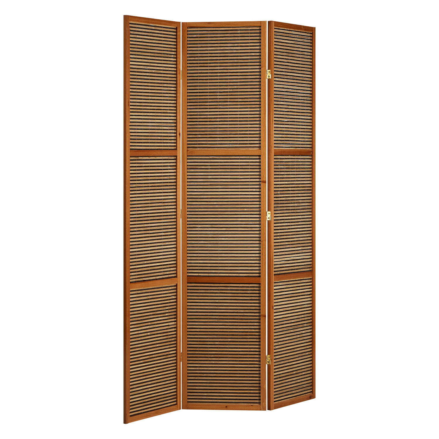 Paravent Brown Wooden Slats Height 200 cm | 3-panel | Wood | Room Divider Partition Privacy Screen