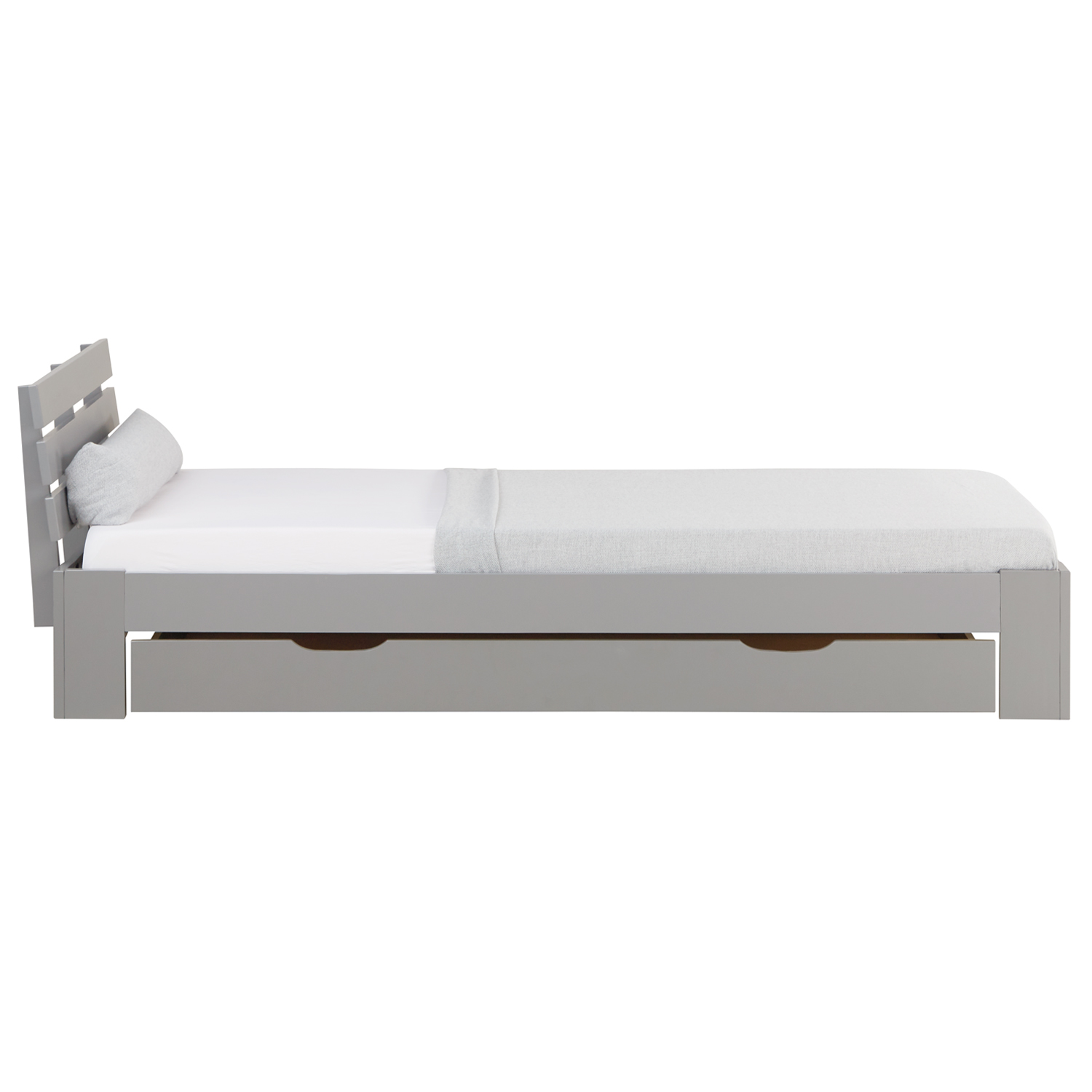 Wood Bed 90x200 cm Gray | Single Bed with Storage Drawer | with Slatted Frame | Solid | Kids Youth Guest Bedroom