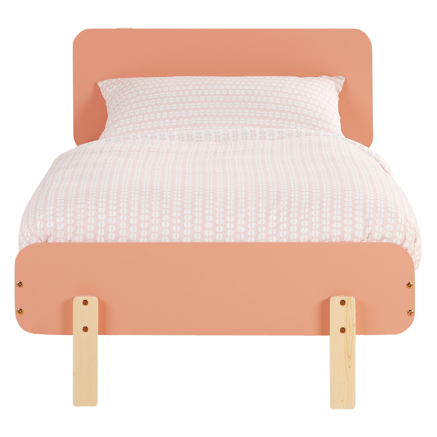 Wood Bed 90x200 cm Red Natural | Retro Bed | Single Bed | with Slatted Frame | Kids Youth Guest Bedroom