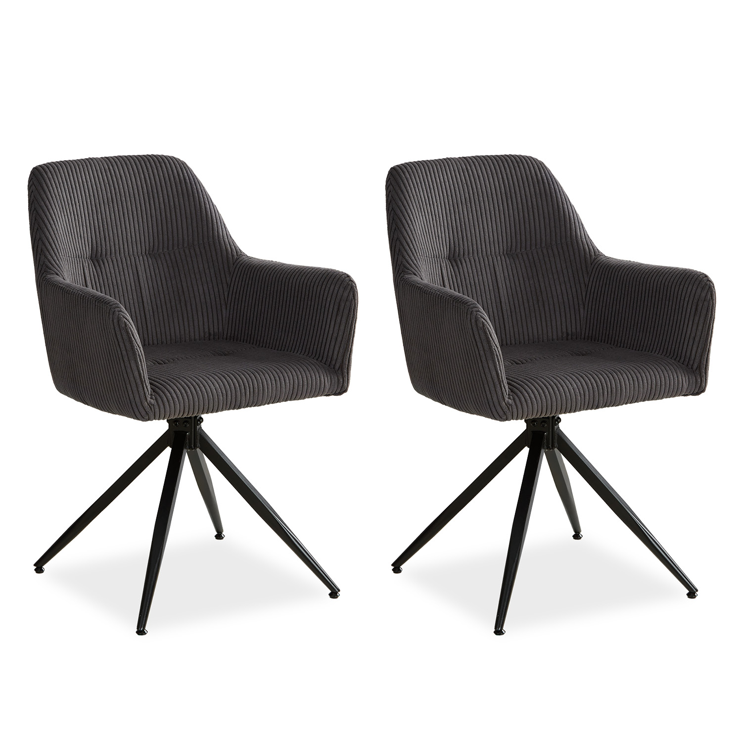 Grey dining chair with soft cord upholstery and black swivel metal base modern upholstered chair for dining room kitchen or living room