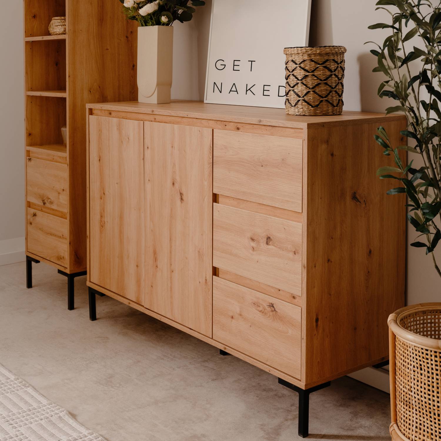 Sideboard Chest of Drawers Wood Oak Cupboard Living Room Cabinet Industrial Look