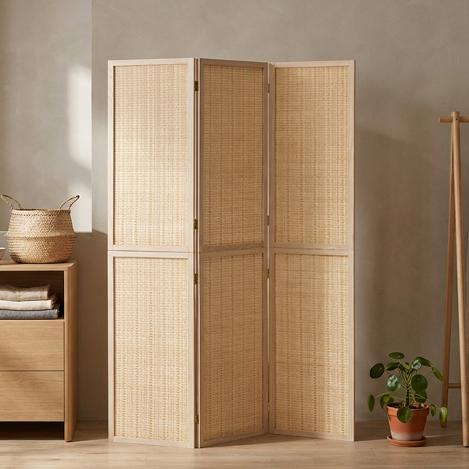Paravent Natural Bamboo Slats | 3-panel | Wood | Room Divider Partition Privacy Screen