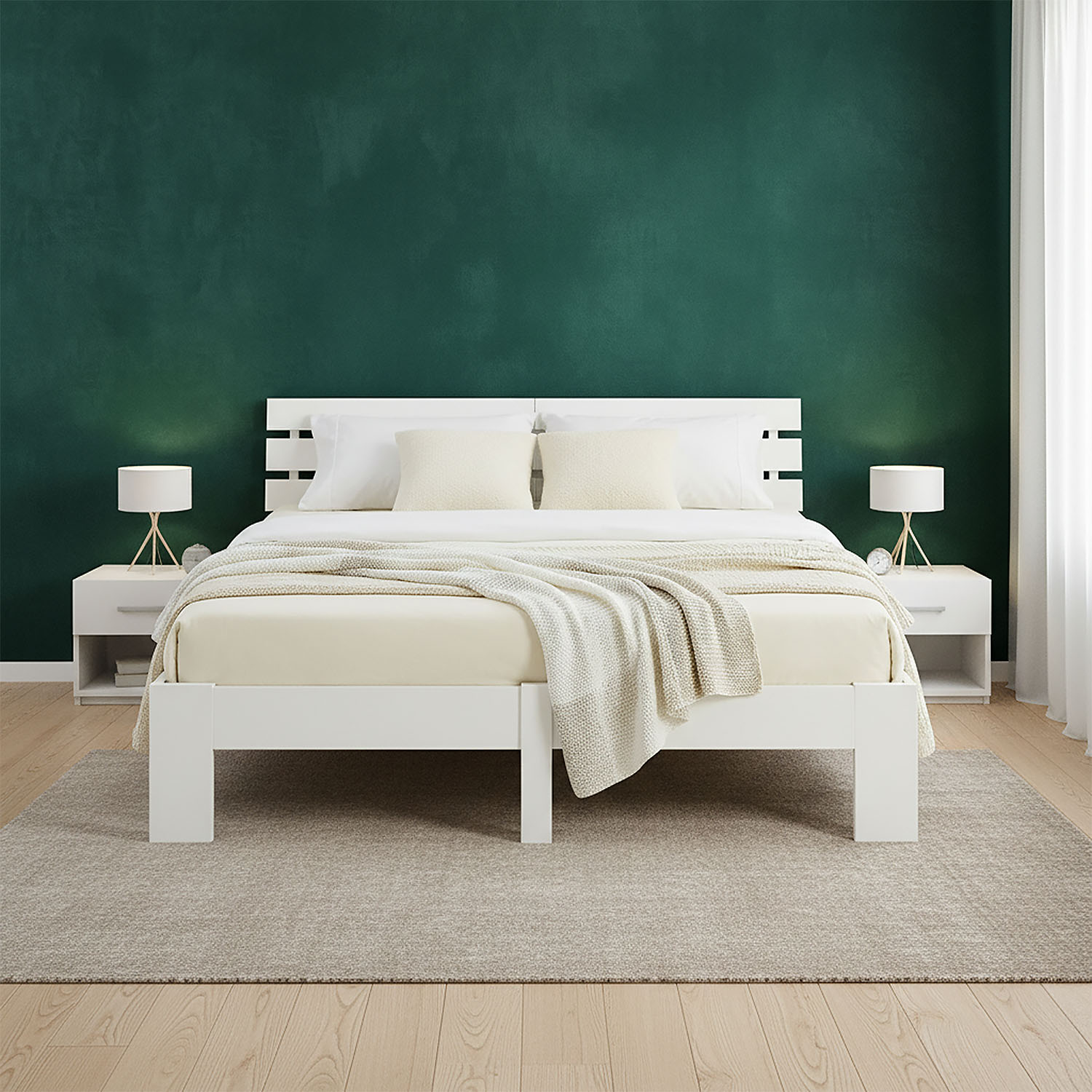 Wood Bed 140x200 cm White | Double Bed | with Slatted Frame | Solid | Kids Youth Guest Bedroom