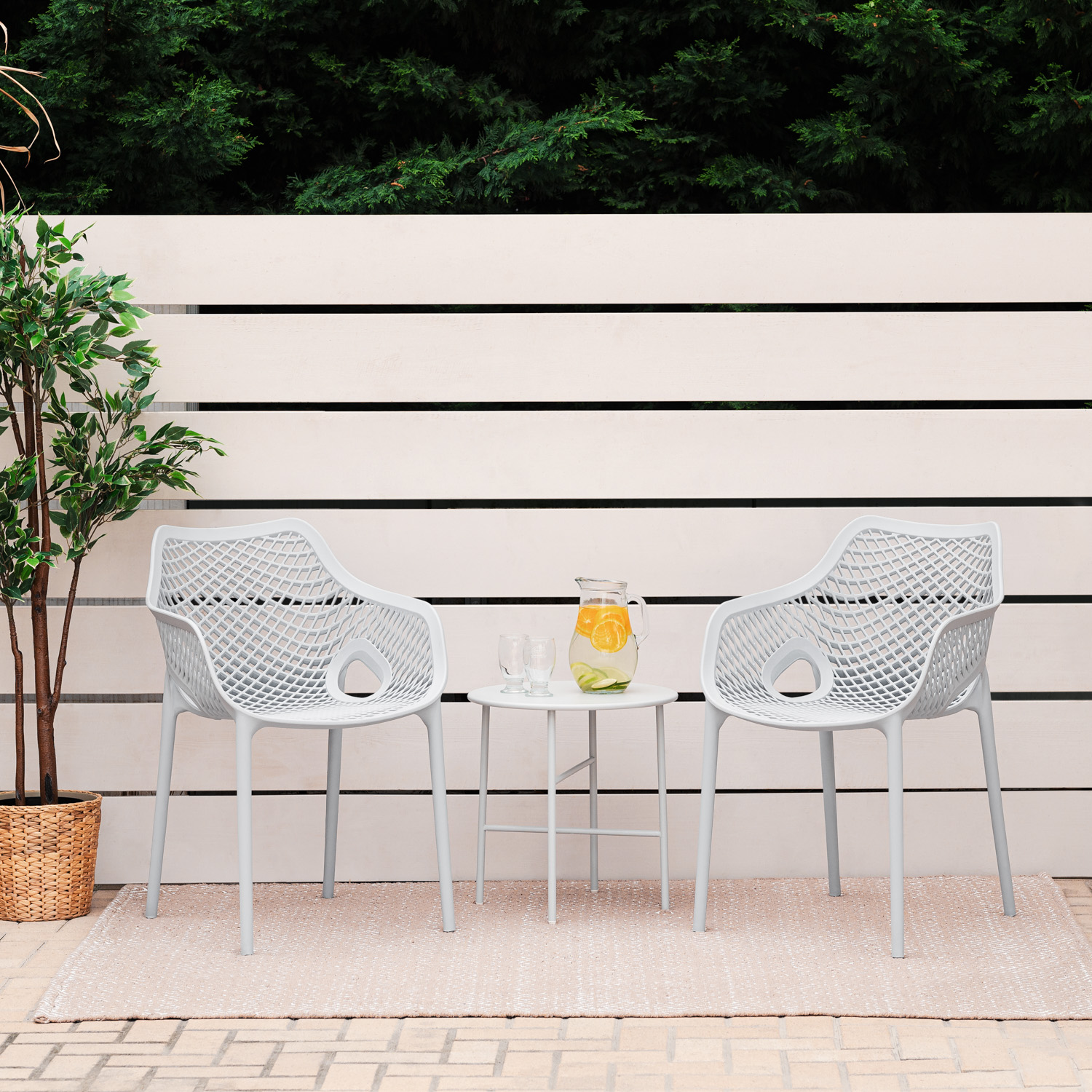 Gartenstuhl mit Armlehnen 4er Set Gartensessel Grau Stühle Kunststoff Stapelstühle Balkonstuhl Outdoor-Stuhl