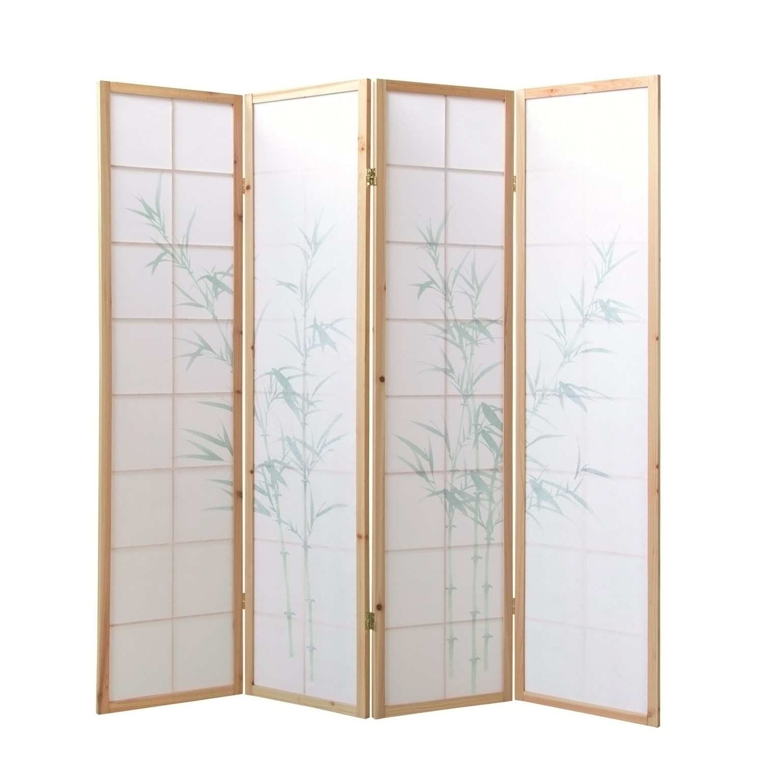 4-Panel "Nature" Screen – Wooden Room Divider with Bamboo Pattern & Rice Paper