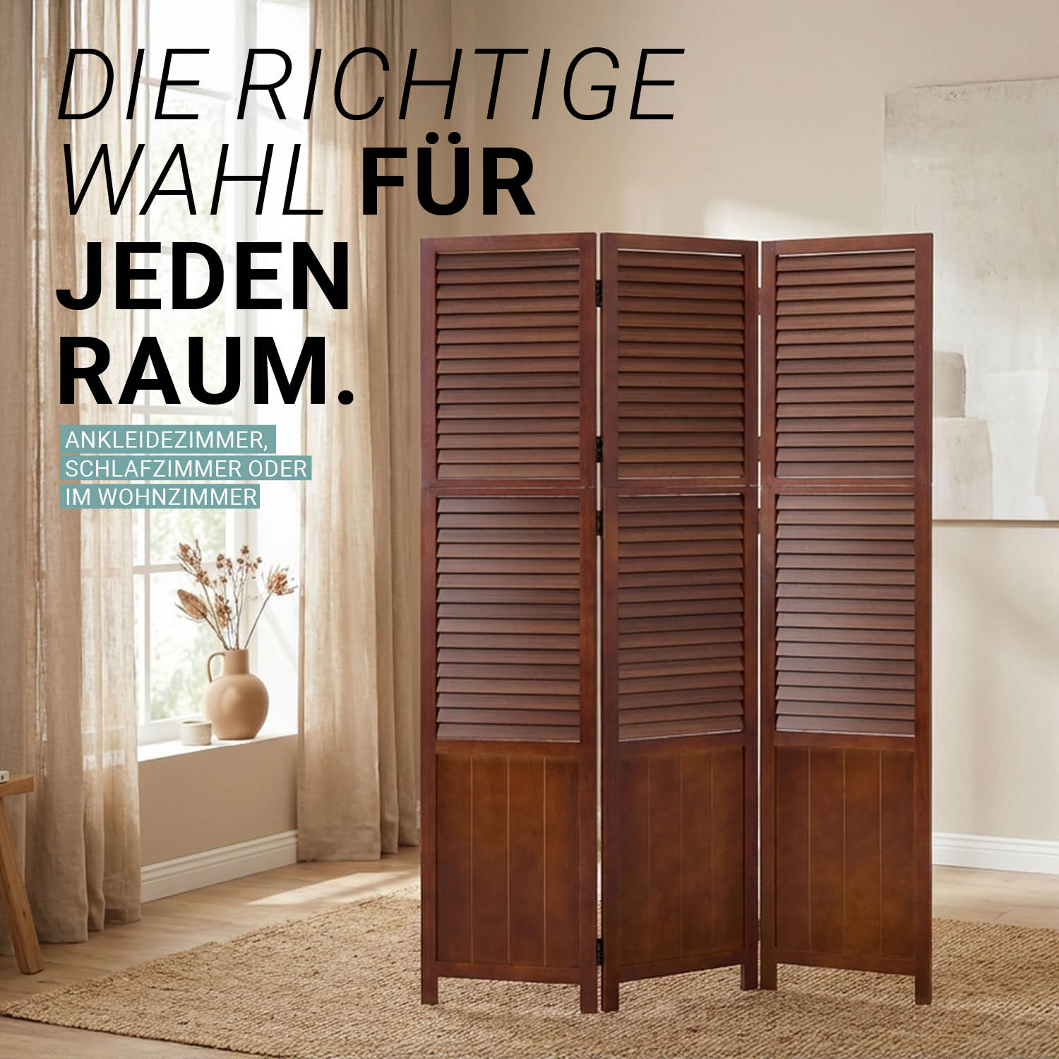 Paravent Brown Wooden Slats | 3-panel | Wood | Room Divider Partition Privacy Screen