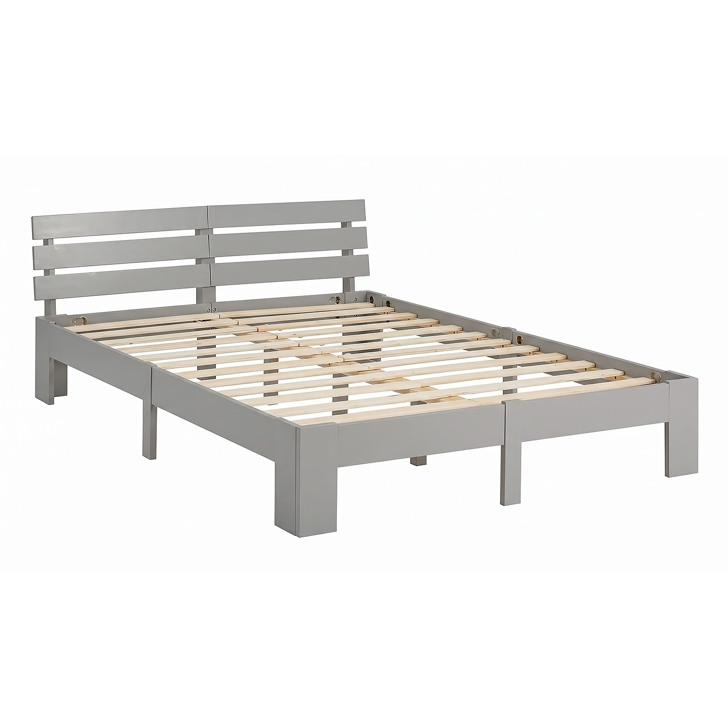Wood Bed 160x200 cm Grey | Double Bed | with 2 Mattress | Solid | Kids Youth Guest Bedroom