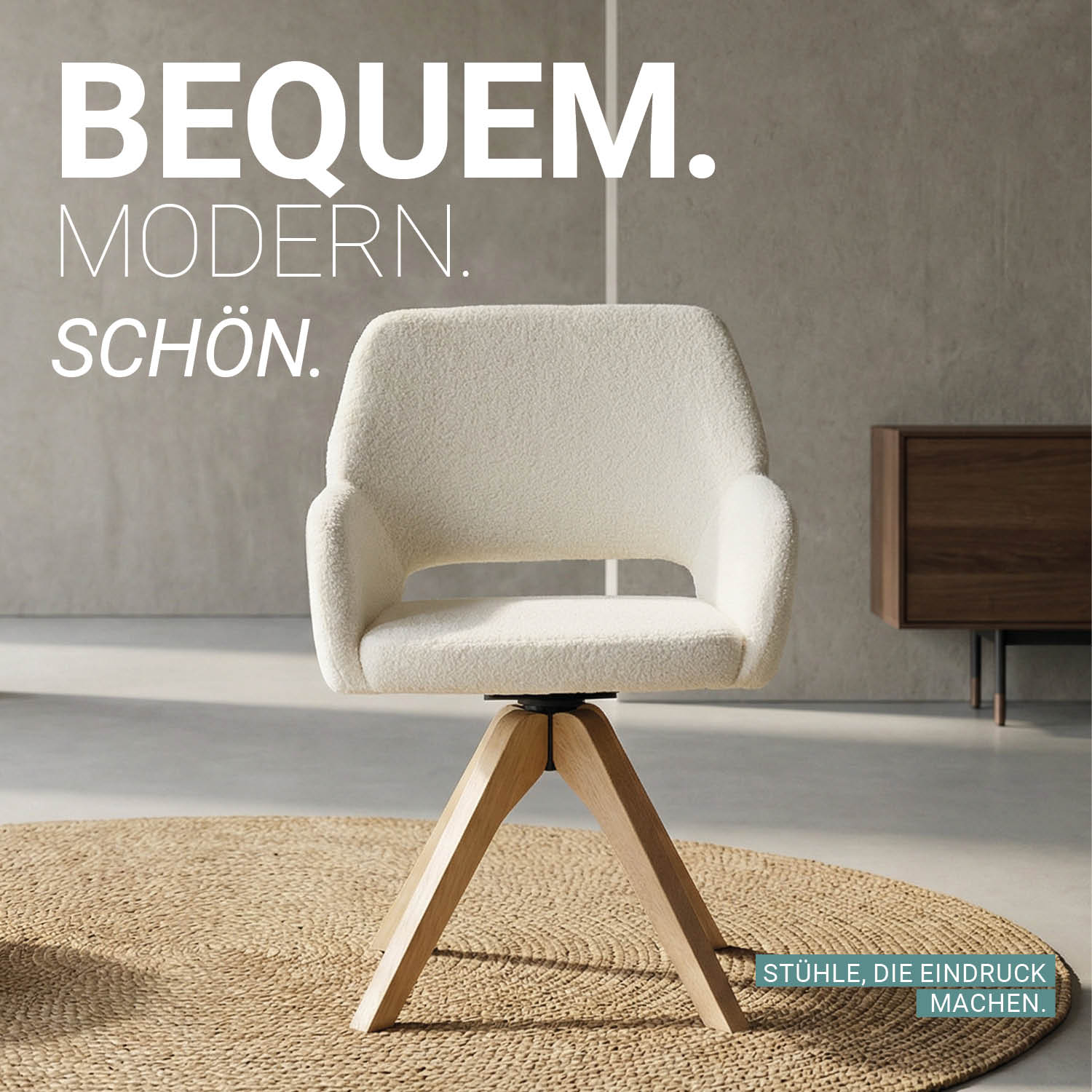 Upholstered Chair Teddy Fabric White | Set of 6 | swivel | with Armrests | Kitchen Dining Room Office