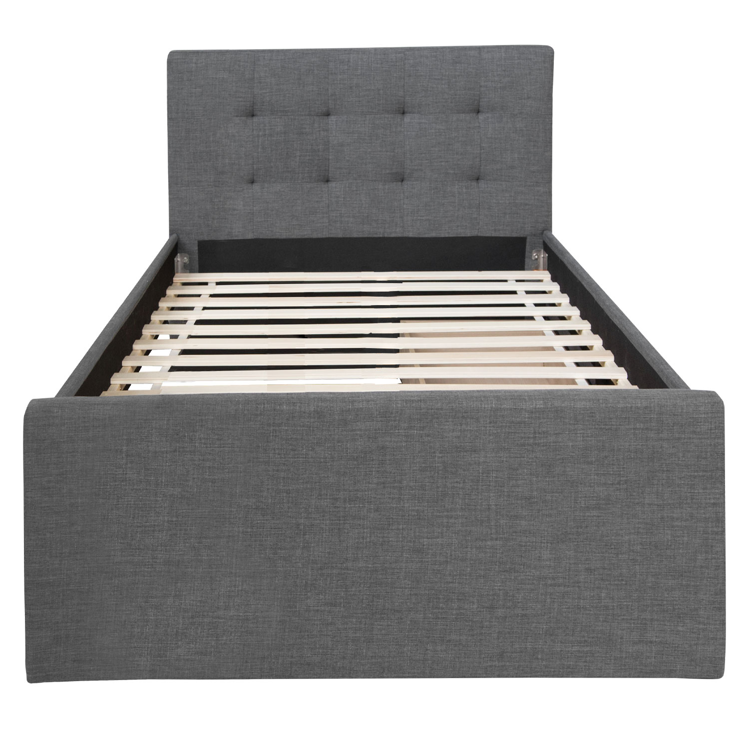 Upholstered Bed Frame Single Bed 90x200 Anthracite Platform Bed Fabric Headboard 2 Drawers