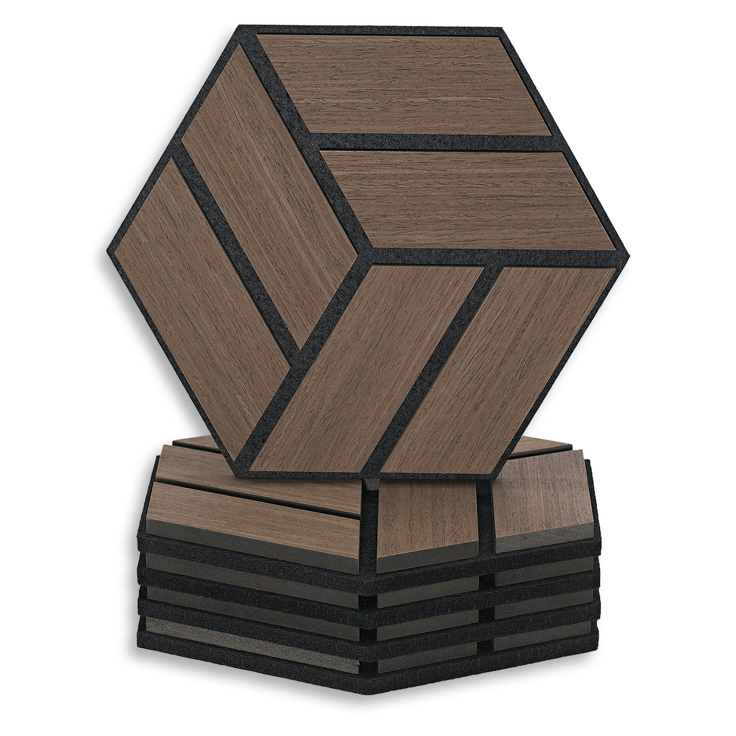 Acoustic Panels Wall Panels Hexagon Honeycomb 30 x 26 cm Brown Walnut | Wood | 20-piece Set | 3D