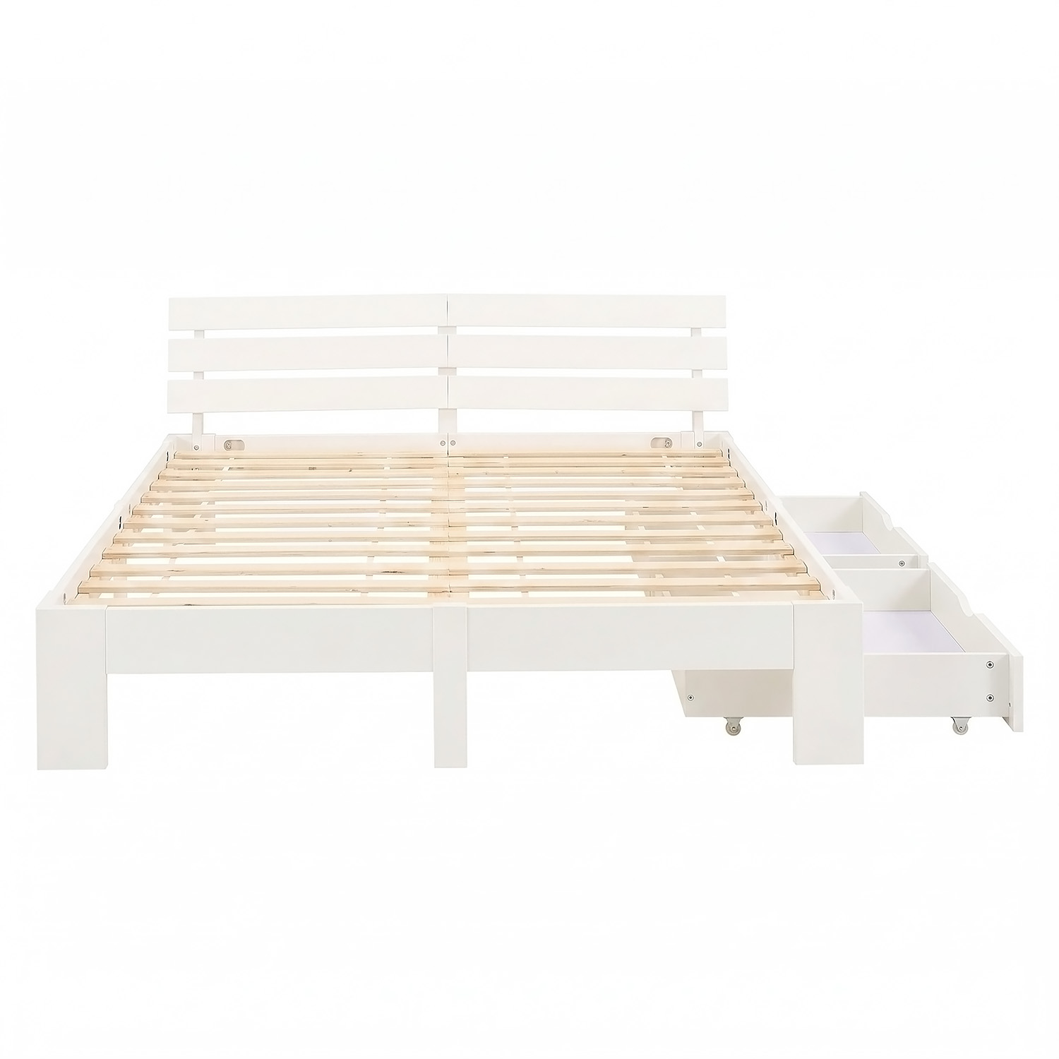 Wood Bed 140x200 cm White | Double Bed with Storage 2 Drawers | with Mattress | Solid | Kids Youth Guest Bedroom