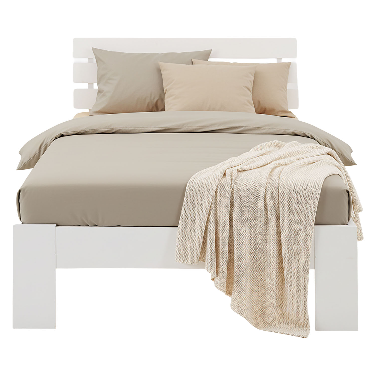 Wood Bed 90x200 cm White | Single Bed | with Spring Mattress | Solid | Youth Guest Bedroom