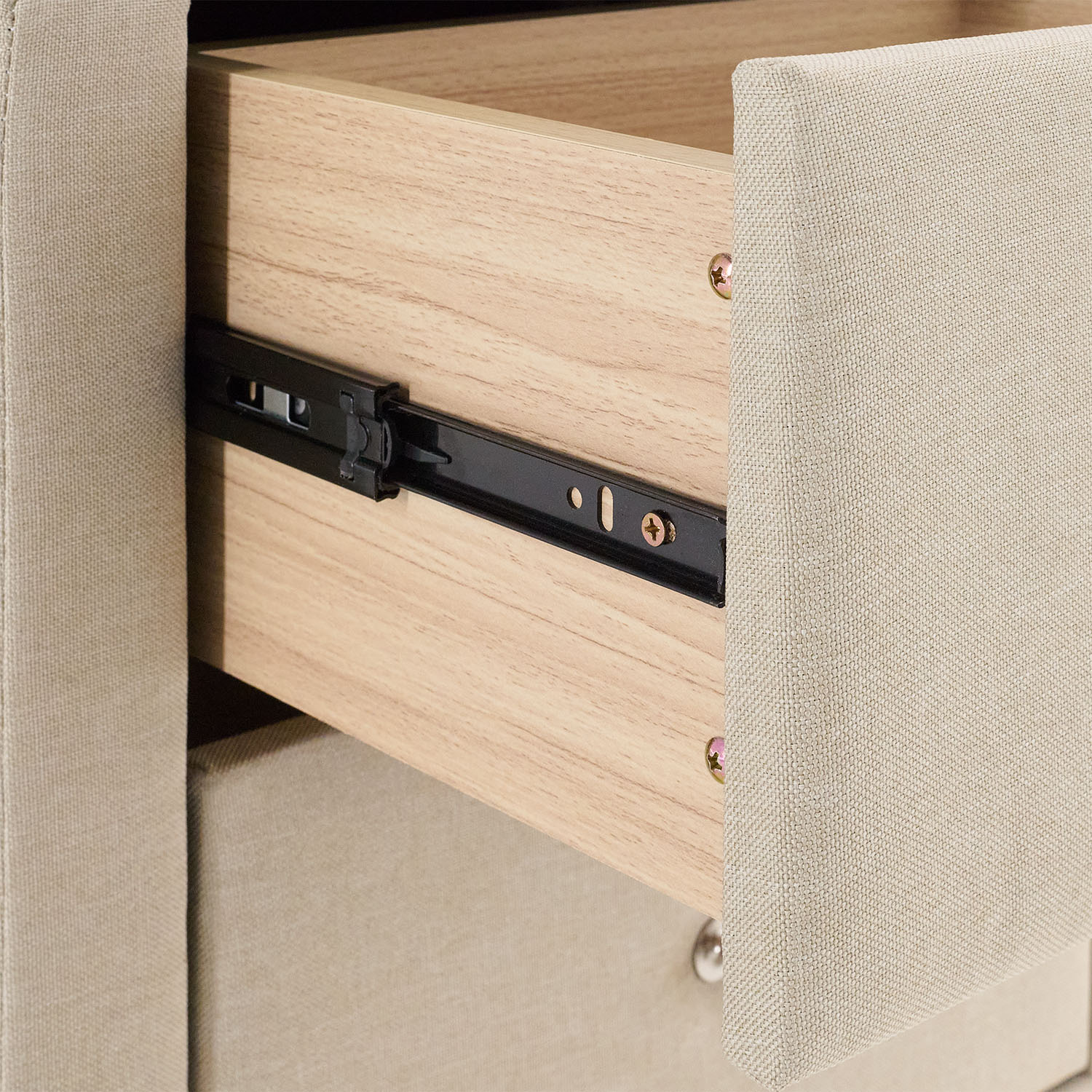 Bedside table Nightstand bedroom 2 Chest drawers Side table Beige fabric