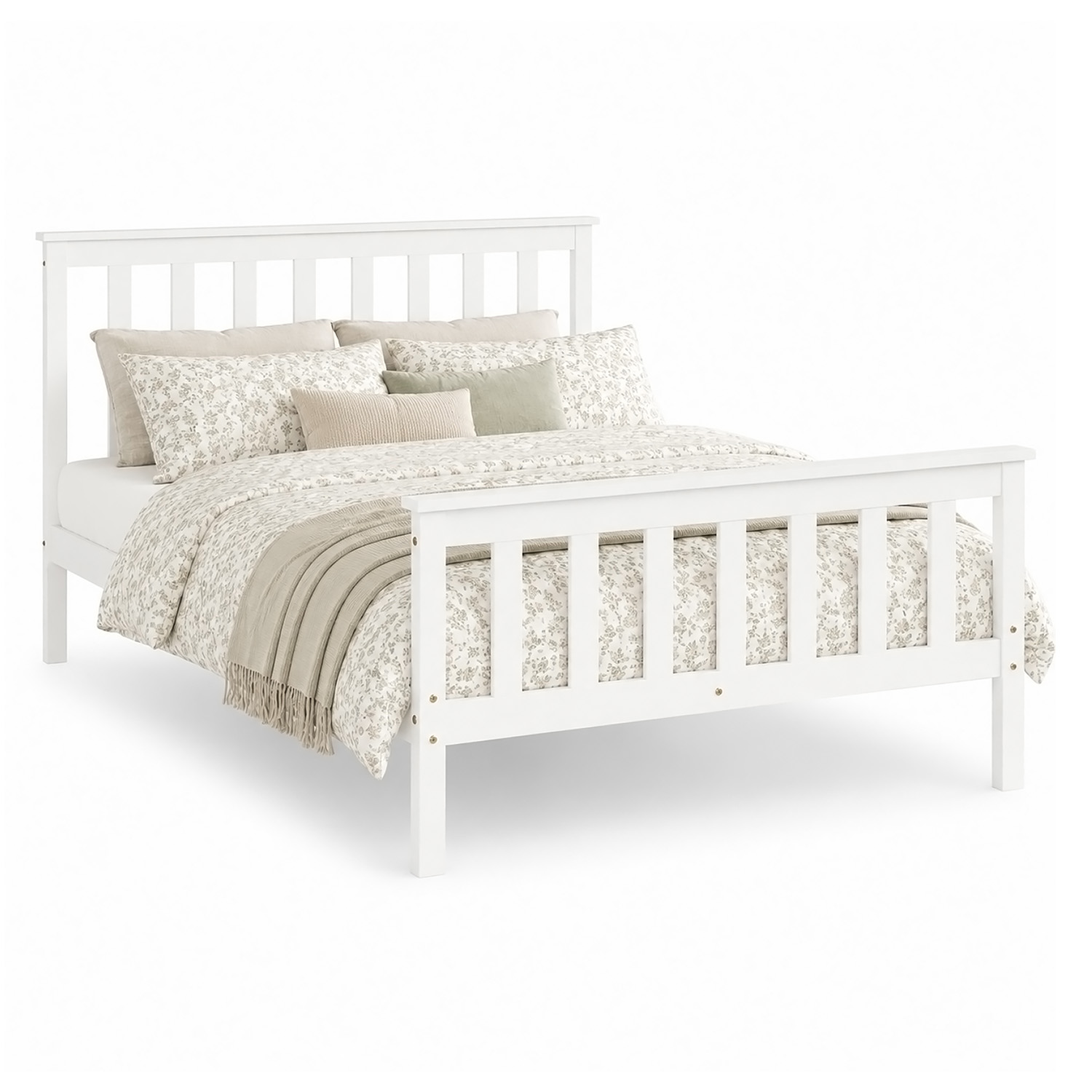 Wooden Bed 140x200 cm White – Solid Wood Double Bed with Slatted Base for Children's, Teenagers' & Guest Rooms