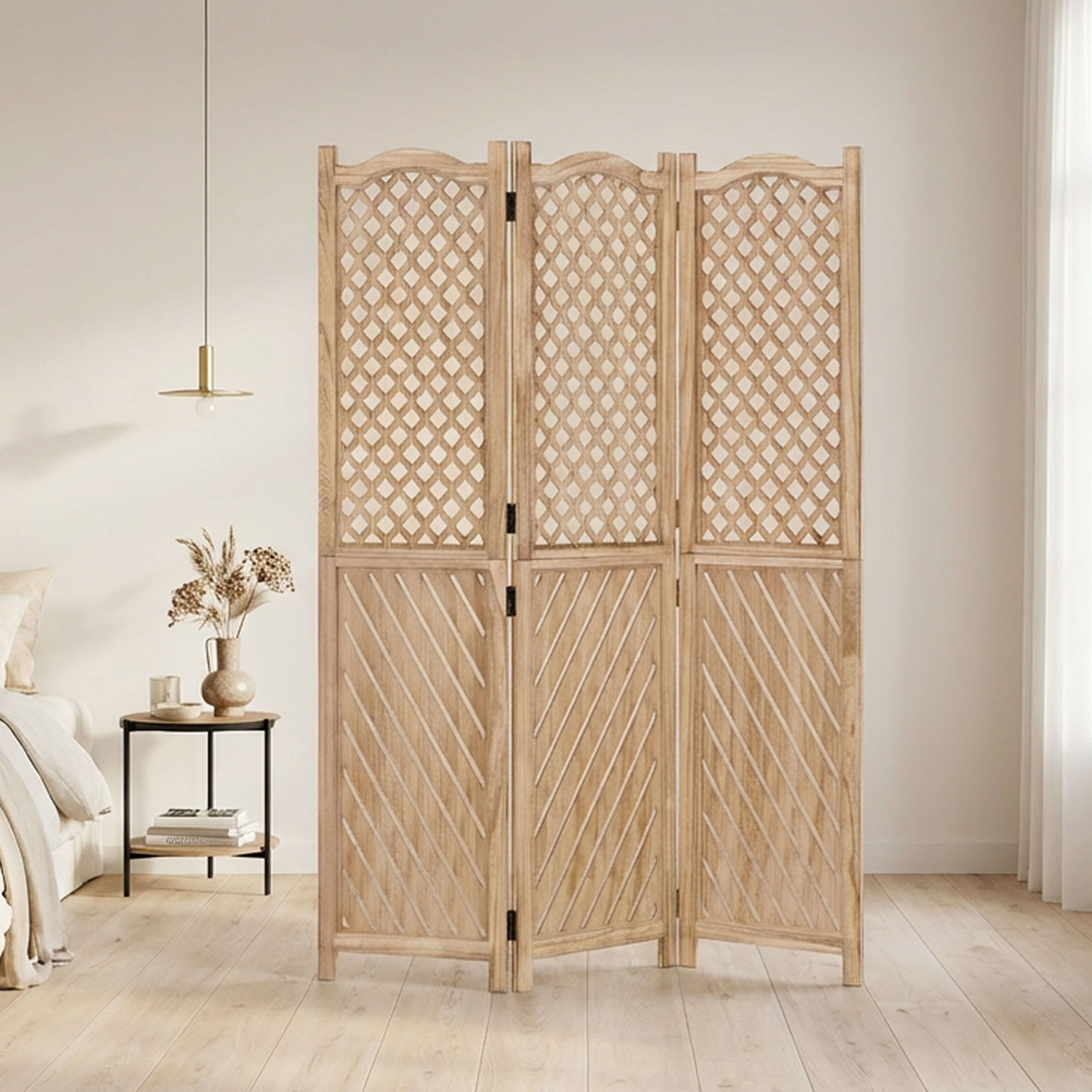Paravent Natural Various Patterns | 3-panel | Wood | Room Divider Partition Privacy Screen