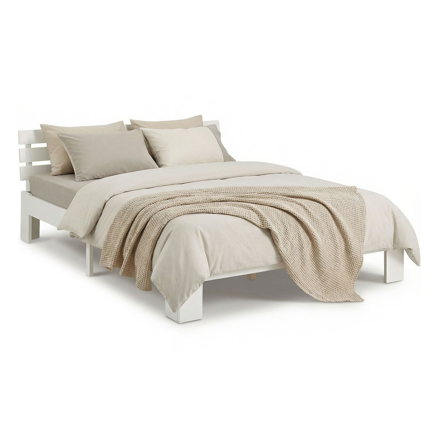 Wooden Bed 120x200 cm White | Double Bed | With Slatted Base | Solid Wood | Children's, Teen's, or Guest Bedroom