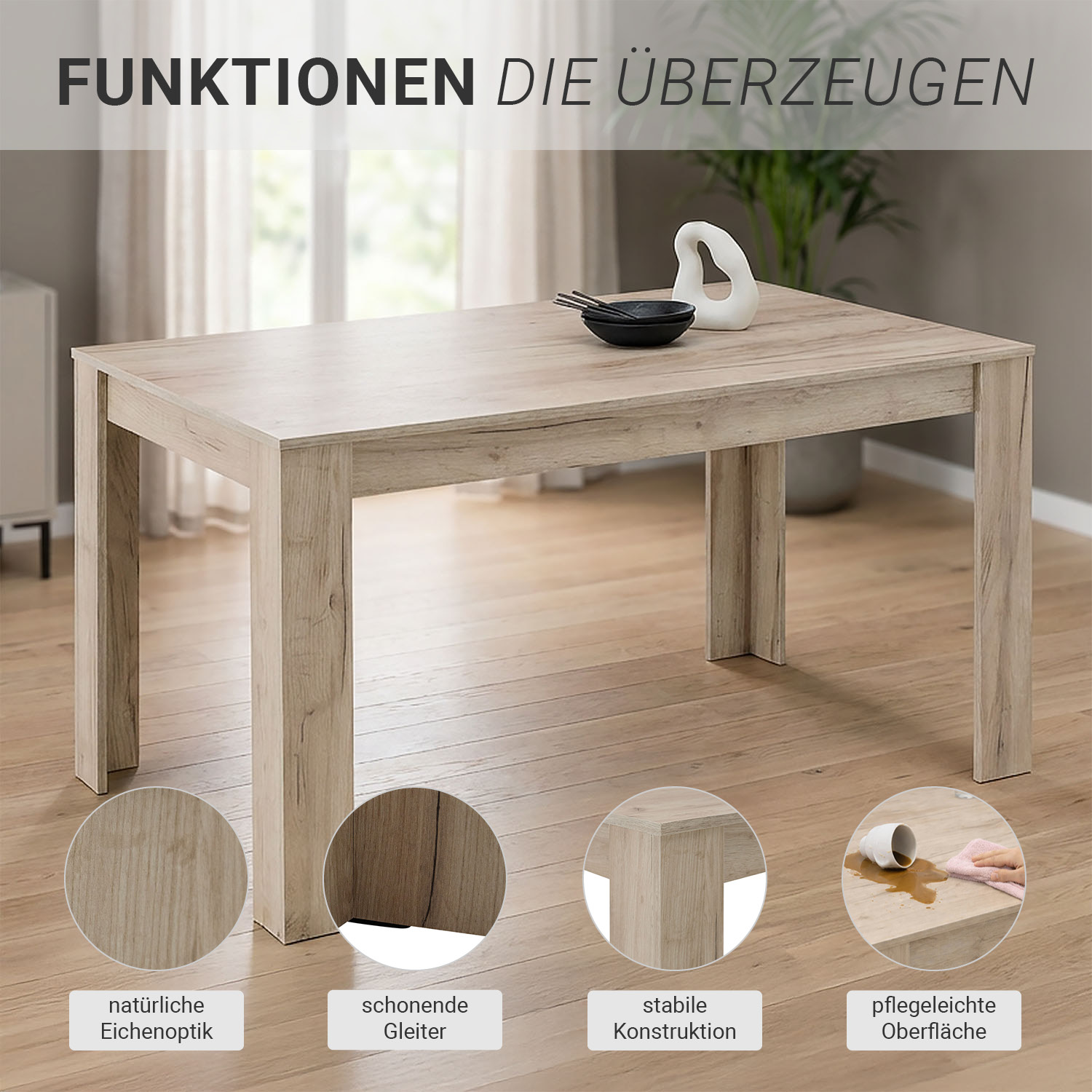 Modern Dining Table Kitchen Table Wooden Table 135x80 cm Grey Oak 6 Seater