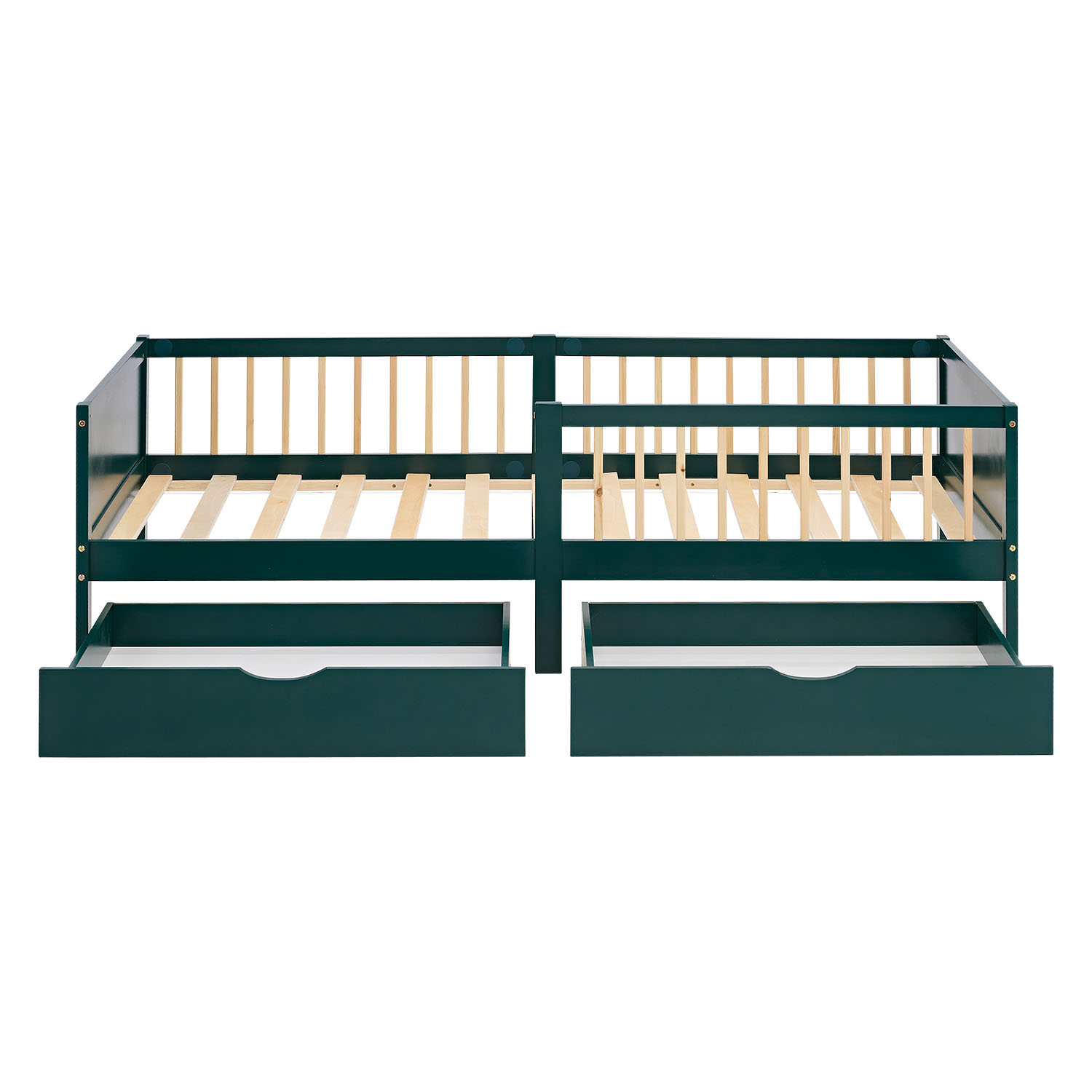 Children's Bed 90x200 cm Green | Wooden bed with mattress | Single Bed | 2 drawers | Fall Protection
