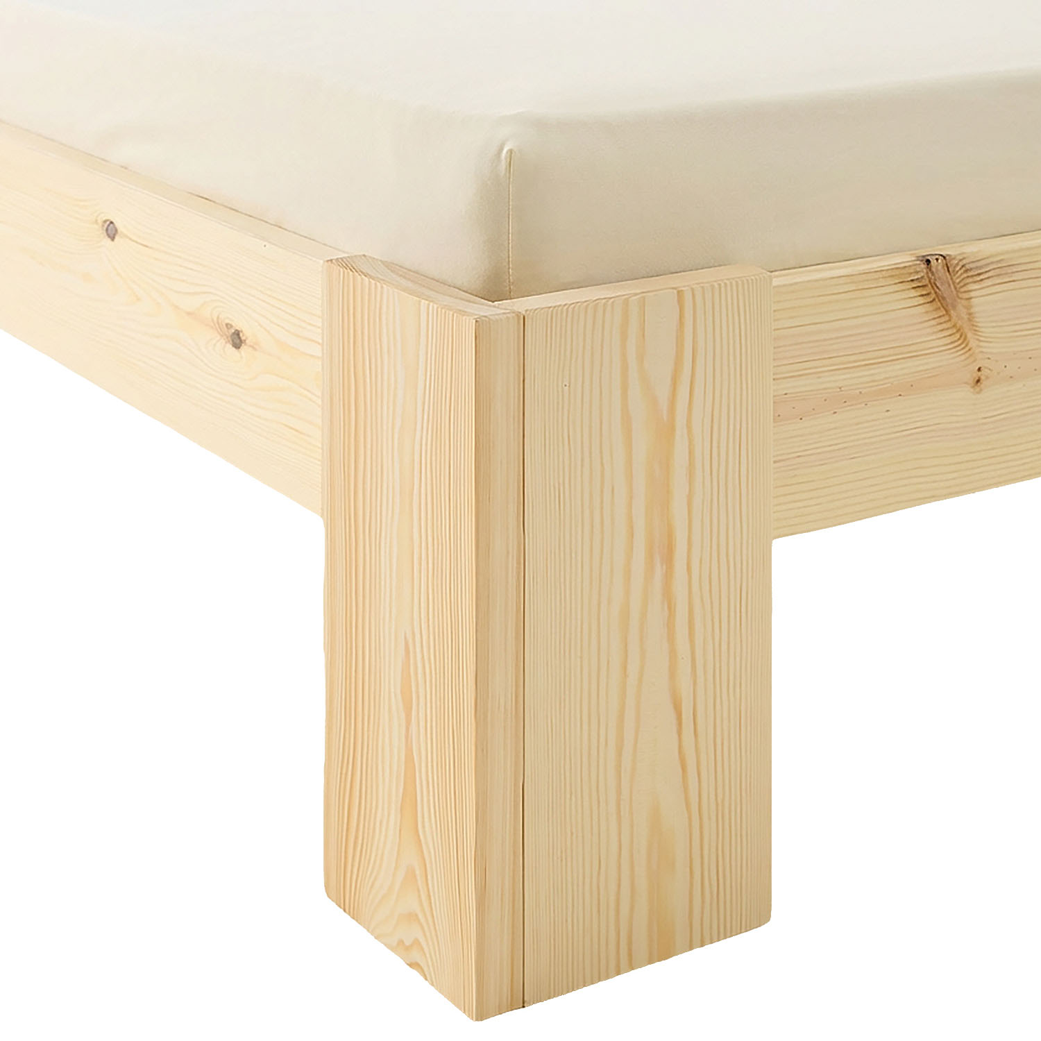 Wood Bed 140x200 cm Natural | Double Bed | with Spring Mattress | Solid | Youth Guest Bedroom