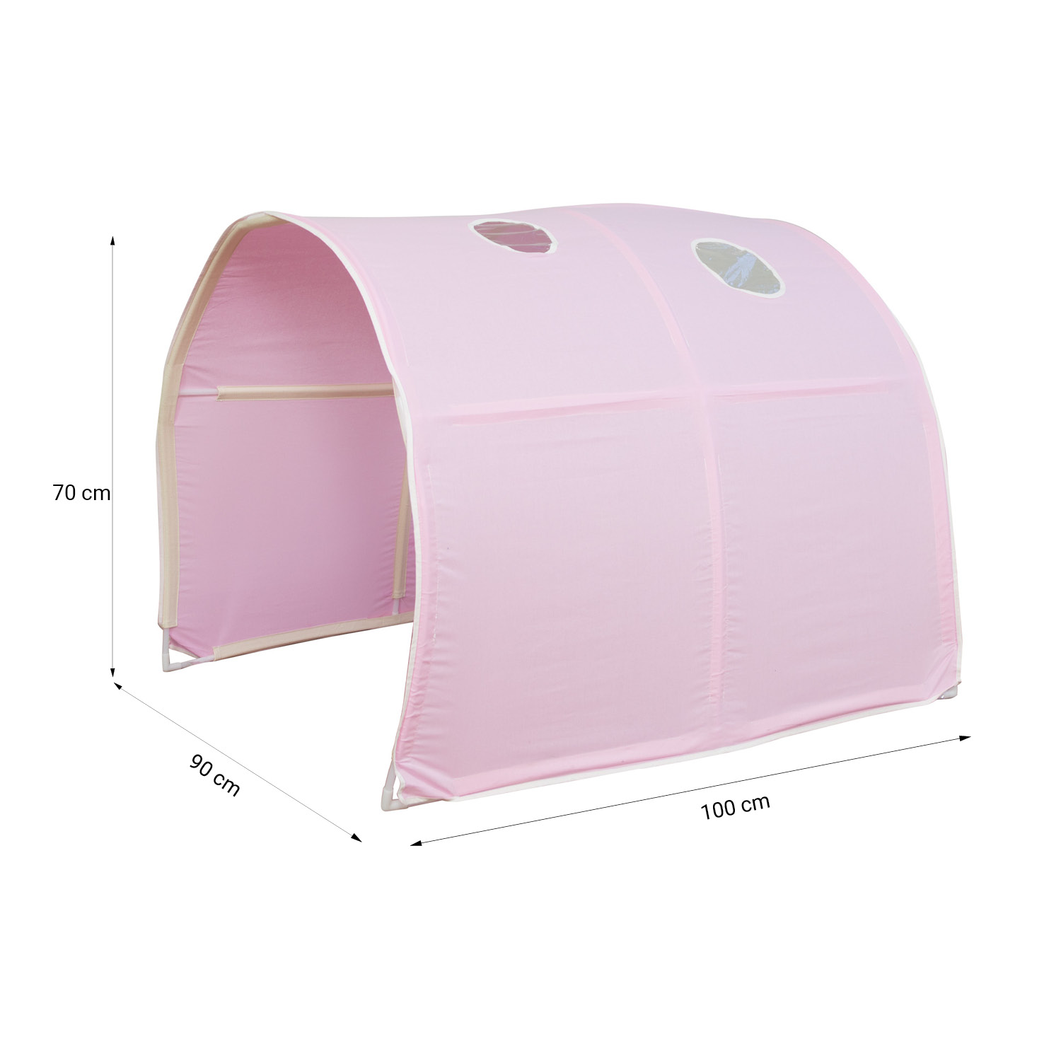 Loft Bed Kids 90x200 cm White with Curtain in Pink | Tunnel | Tower | Slide | with Slatted Frame