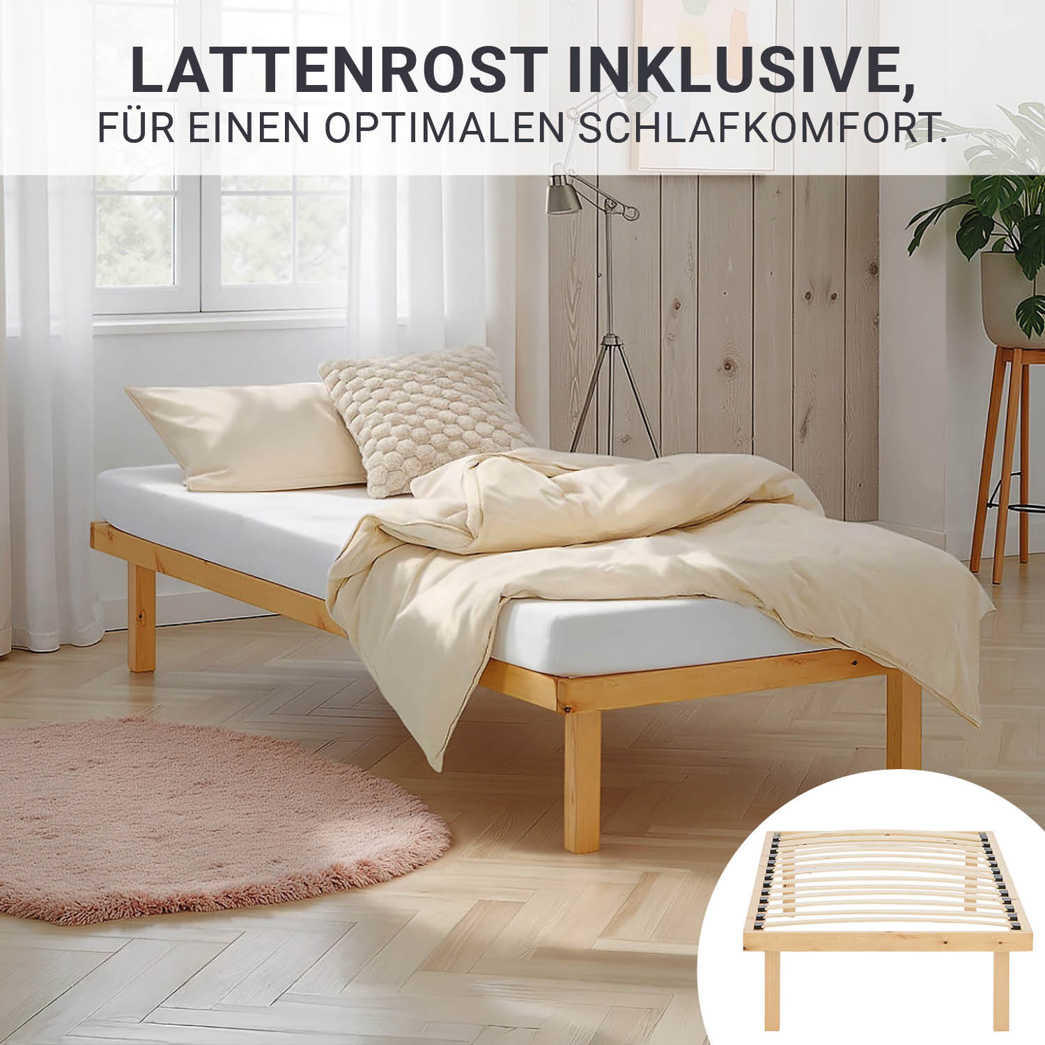 Bed frame 90x200 cm Wooden bed Untreated Single bed Solid wood Bed without headboard Guest bed Youth bed Mattress Slatted frame