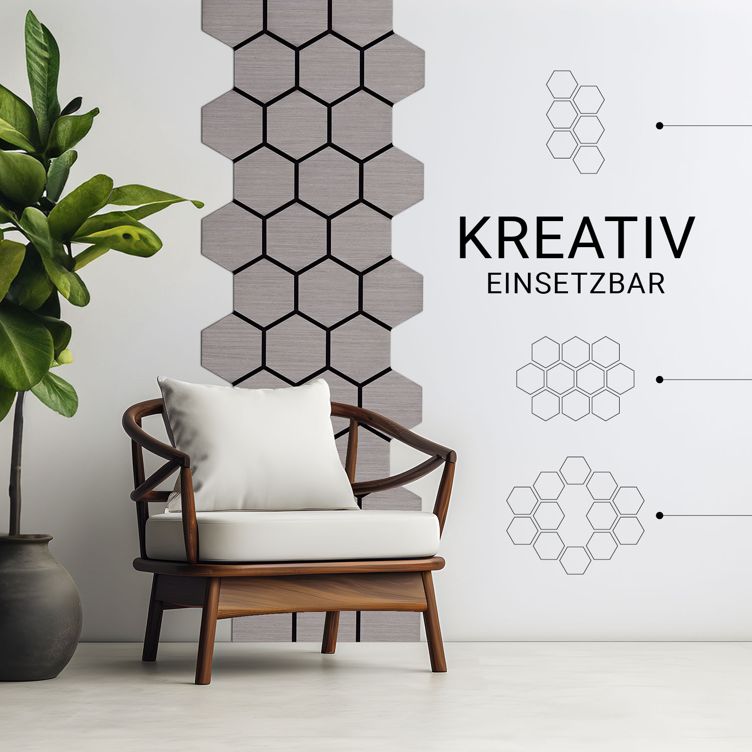 Acoustic Panels Wall Panels Hexagon Honeycomb 76 x 62 cm Gray | Wood | 4-piece Set | 3D