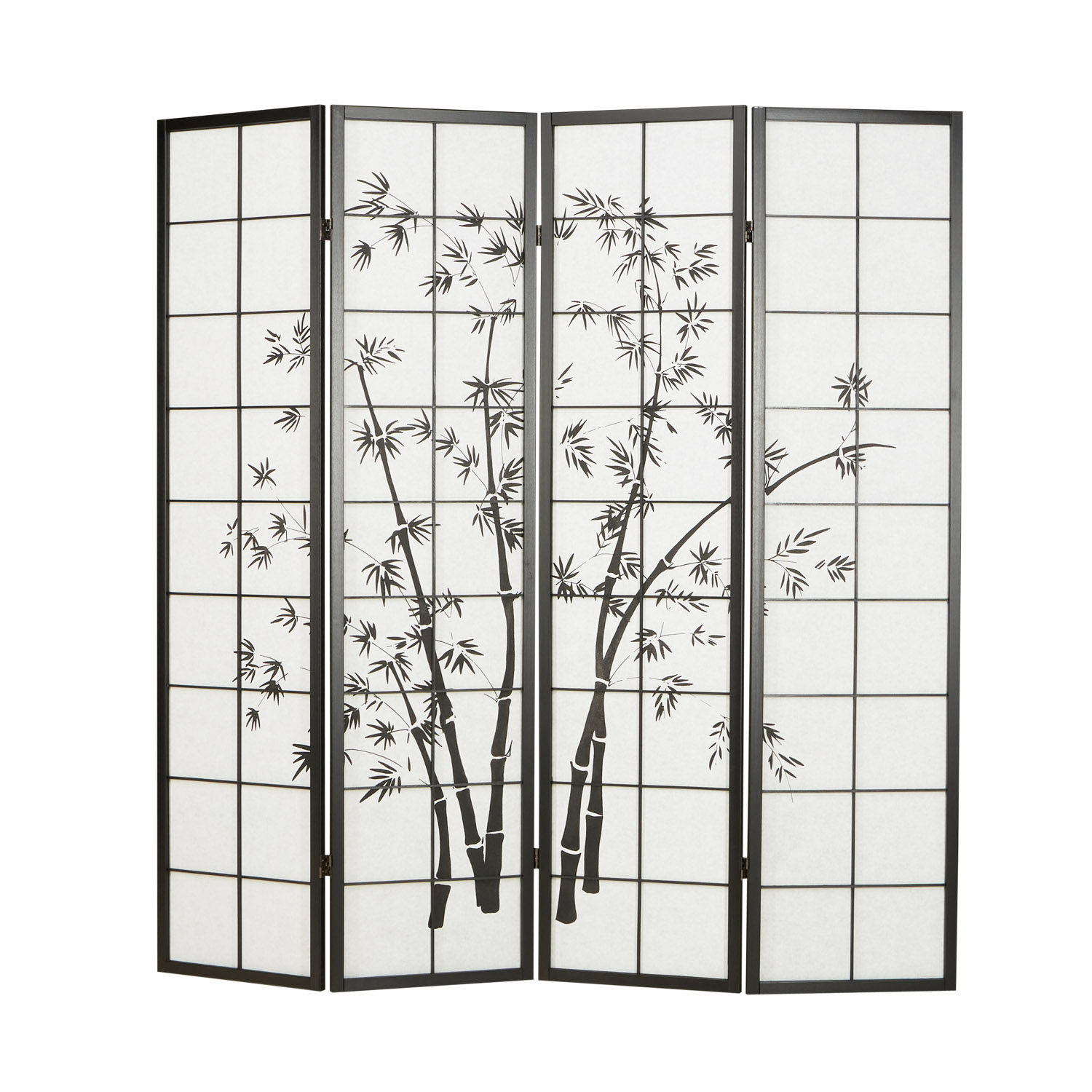 Asian folding screen with four panels and bamboo motif ? decorative room divider with Shoji paper for elegant Japanese-style interior accents