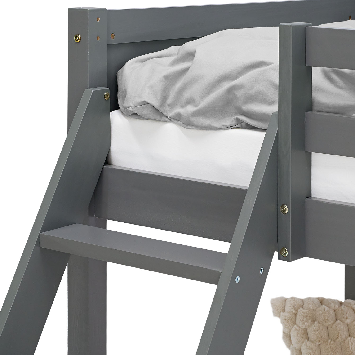Bunk Bed with 2 Mattresses 90x200 and 140x200 cm Kids Bed Grey Wood Cabin Bed High Sleeper Bed Loft Bed Childrens Bed Twin Bed
