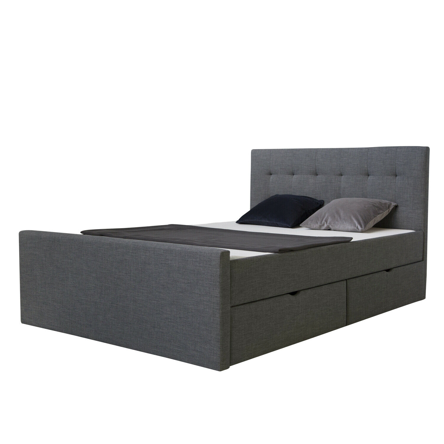 Upholstered Bed 180x200 Grey Double Bed Slatted Frame 2 Drawers