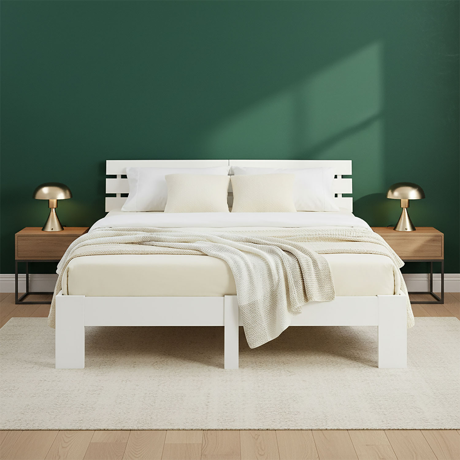 Wood Bed 180x200 cm White | Double Bed | with Spring Mattress | Solid | Youth Guest Bedroom