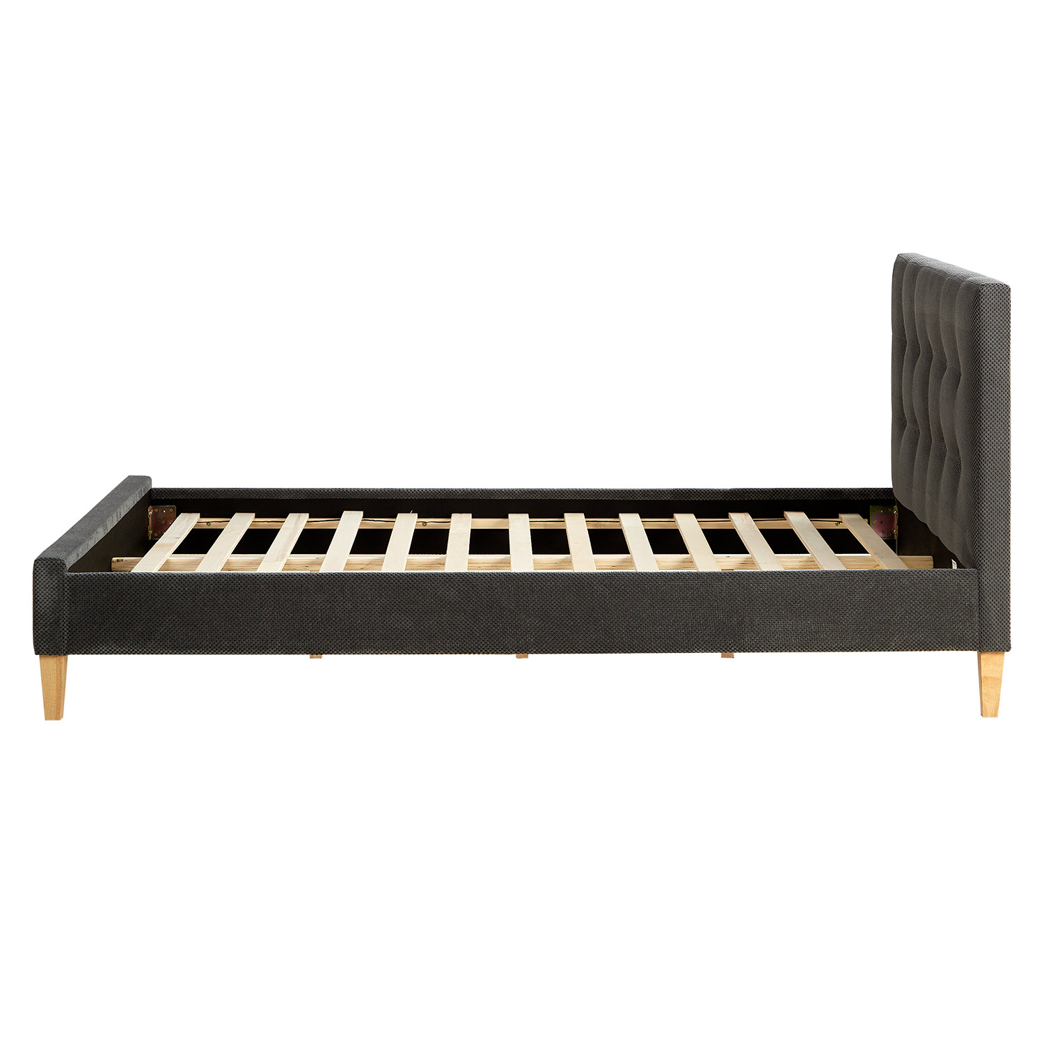 Upholstered bed 140x200 cm grey anthracite velvet | with slatted frame | double fabric bed frame