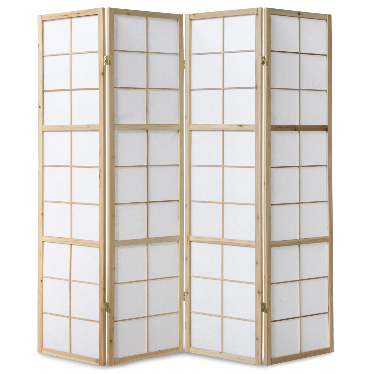 Paravent Natural Shoji Rice Paper White | 4-panel | Wood | Room Divider Partition Privacy Screen