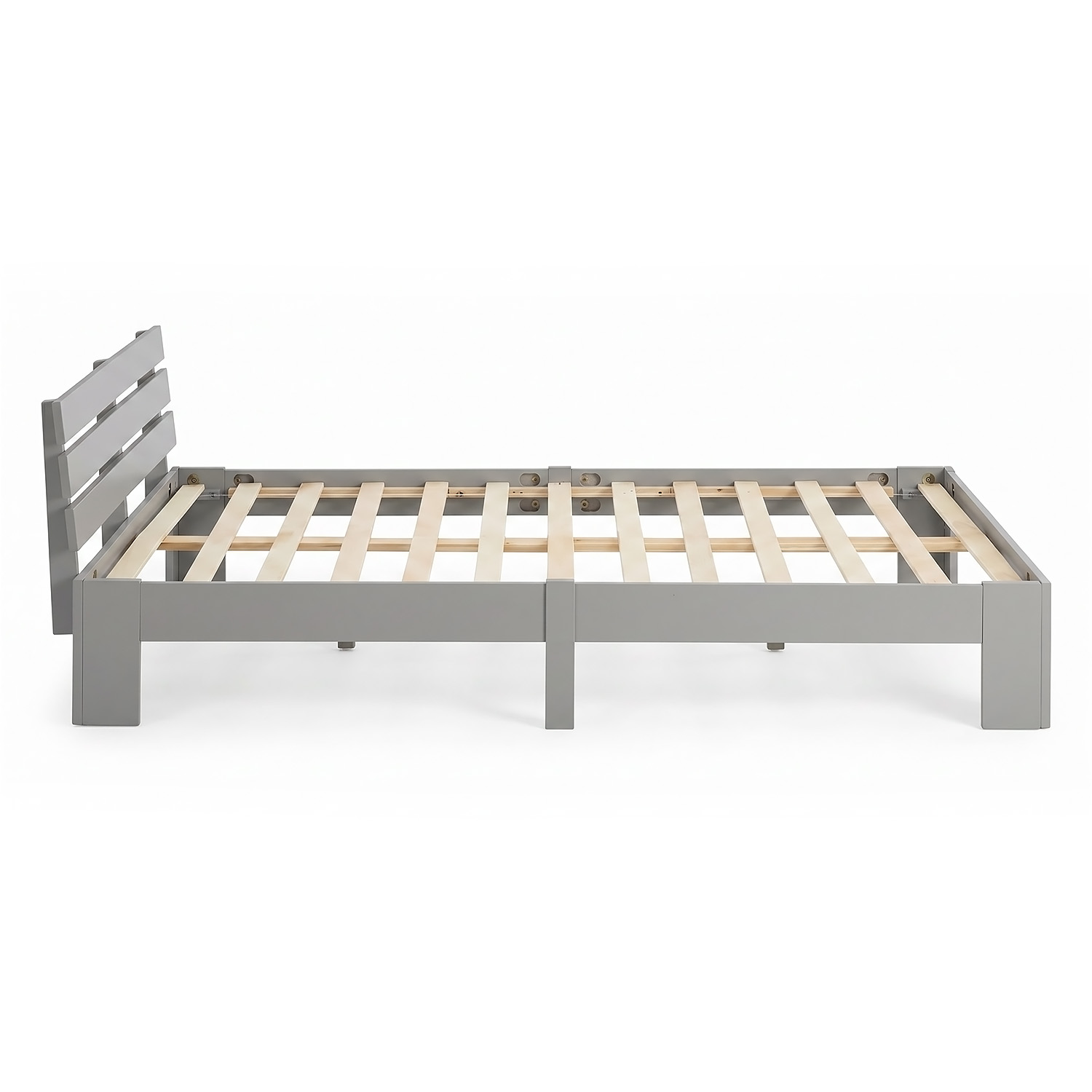 Wooden Bed 120x200 cm Gray – Solid Wood Double Bed with Slatted Base for Children's, Teenagers' & Guest Rooms