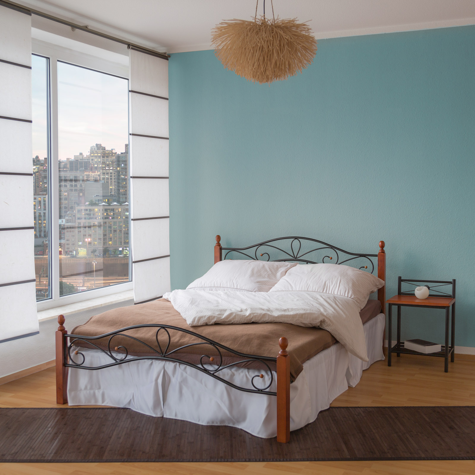Metal Bed Iron Bed Double 160 x 200 Wood Slatted black brown bed frame 920
