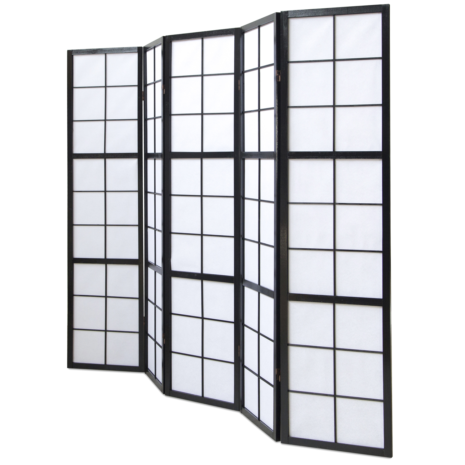 Black Shoji 5-Panel Screen – Wooden room divider with white rice paper