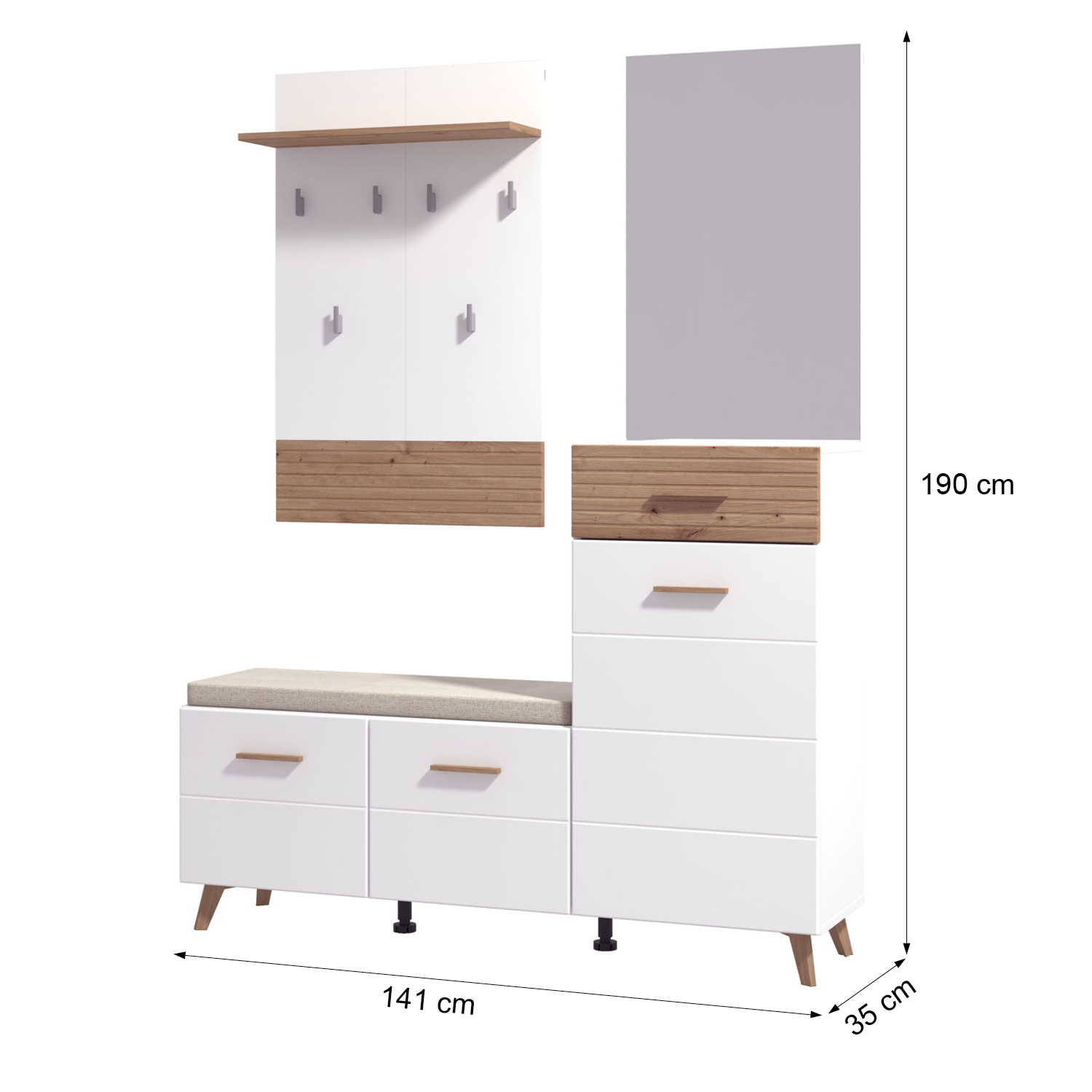 Wardrobe Hallway Furniture 3 Piece Set Hall Unit Hallway Wardrobe White Oak Wood