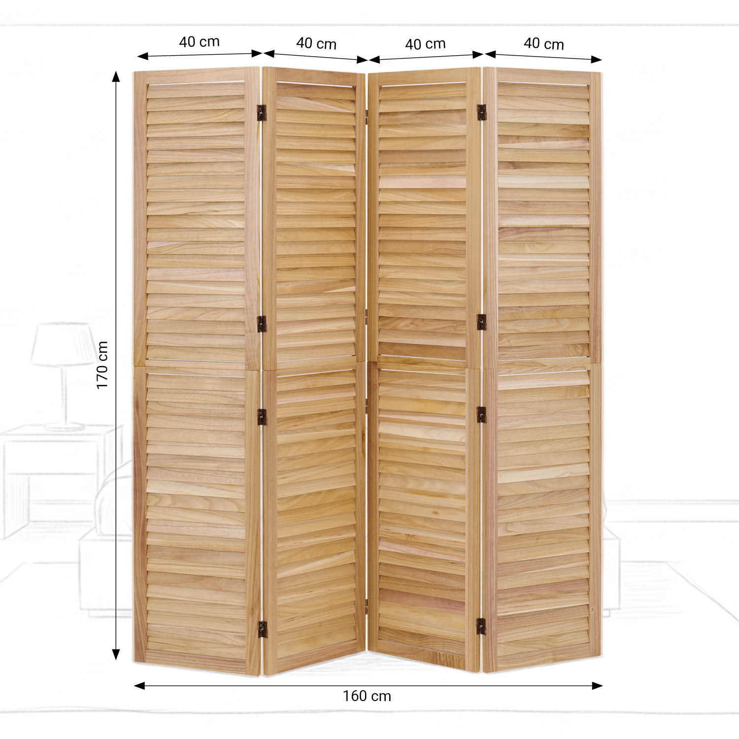 4-Panel "Natur" Folding Screen – Wooden Room Divider & Privacy Screen with Slats