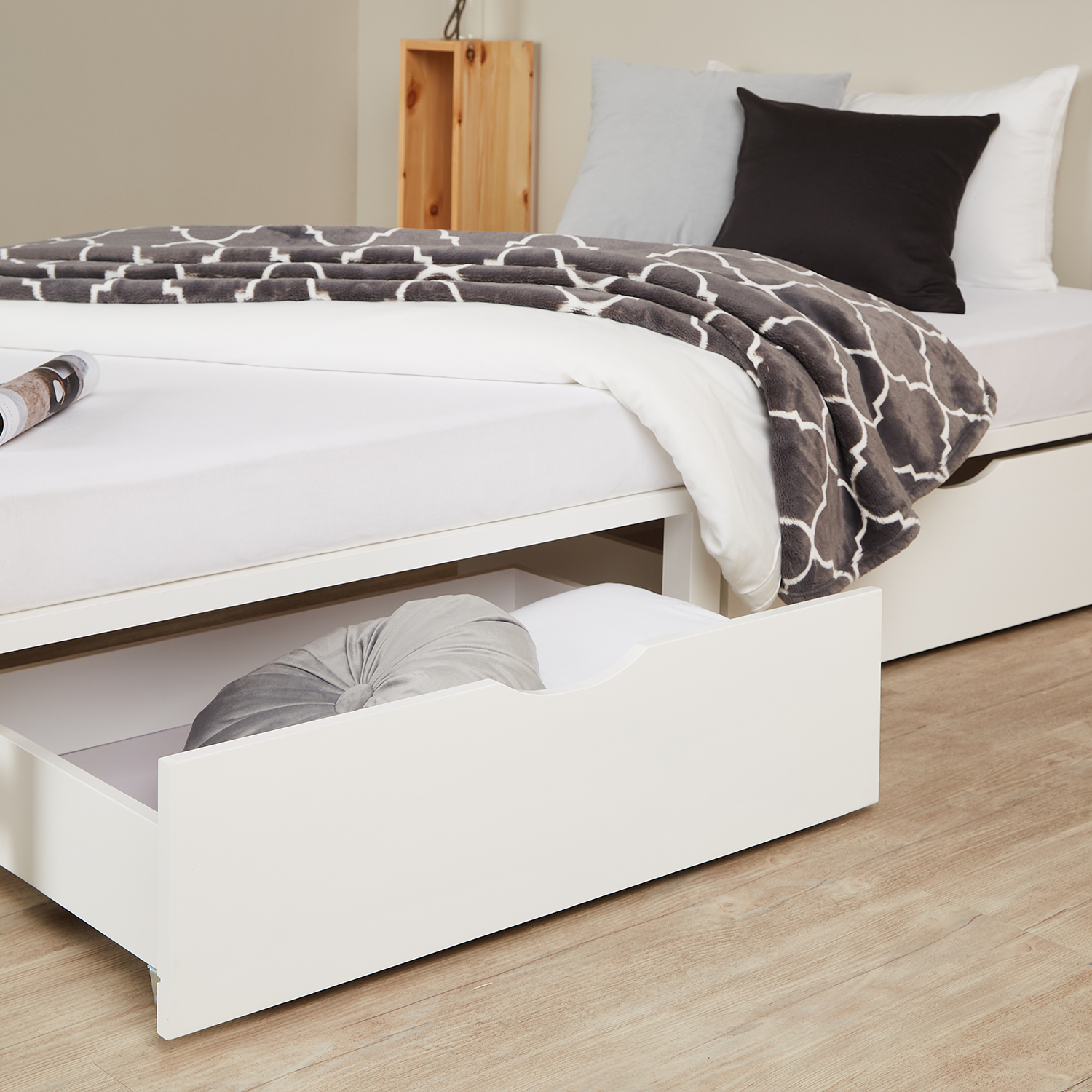 Pallet Bed 90x200 cm White | Single Bed with Storage Drawers | with Slatted Frame | Wood | Kids Youth Guest Bedroom