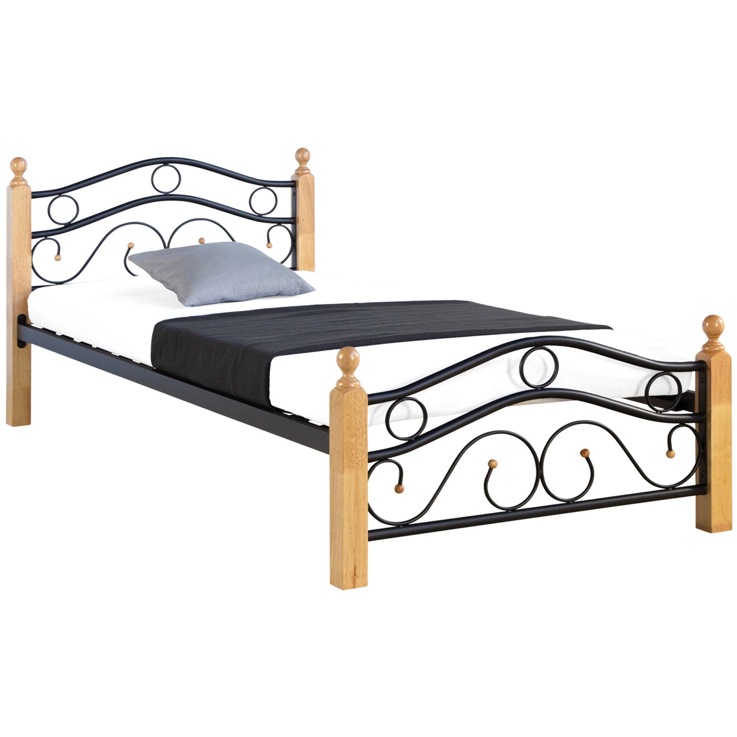 Black metal single bed, 90x200 cm, with a bed frame and slatted base - perfect for a youth bedroom