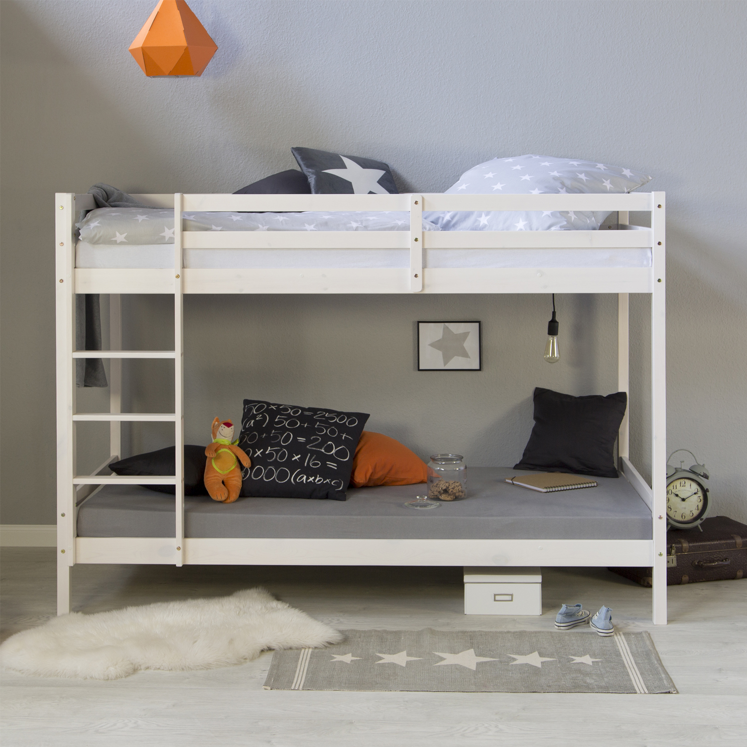 Bunk bed with or without drawer and 2 matresses Children bed 90x200 cm wooden Kids bed Set High sleeper White Slats