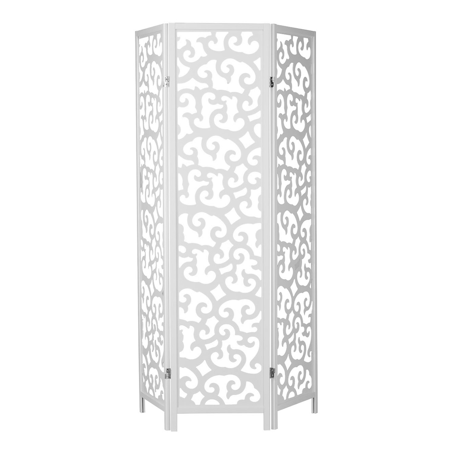 Paravent White with Decorations | 3-panel | Wood | Room Divider Partition Privacy Screen