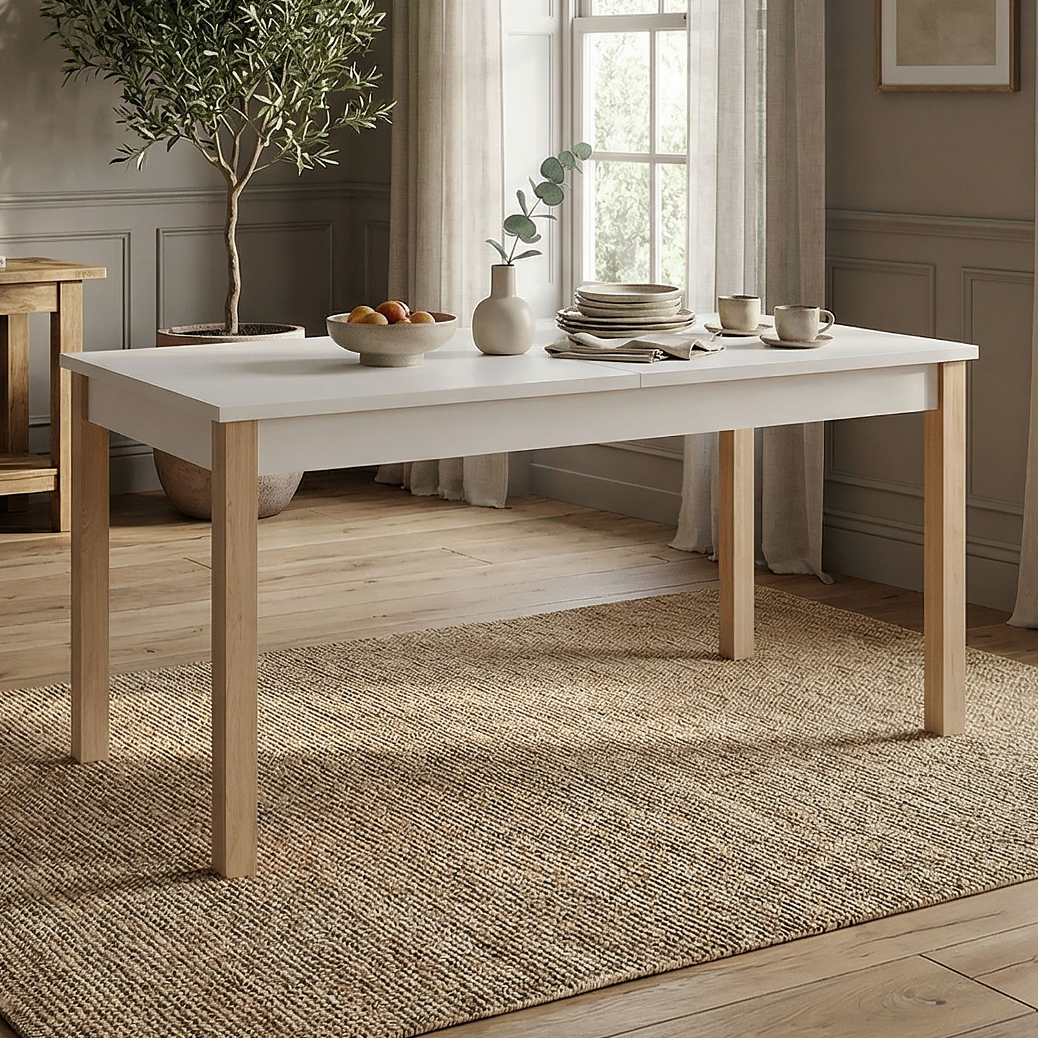 Modern Dining Table Kitchen Table Wooden Table 160x80 cm Beige Grey 8 Seater Extendable