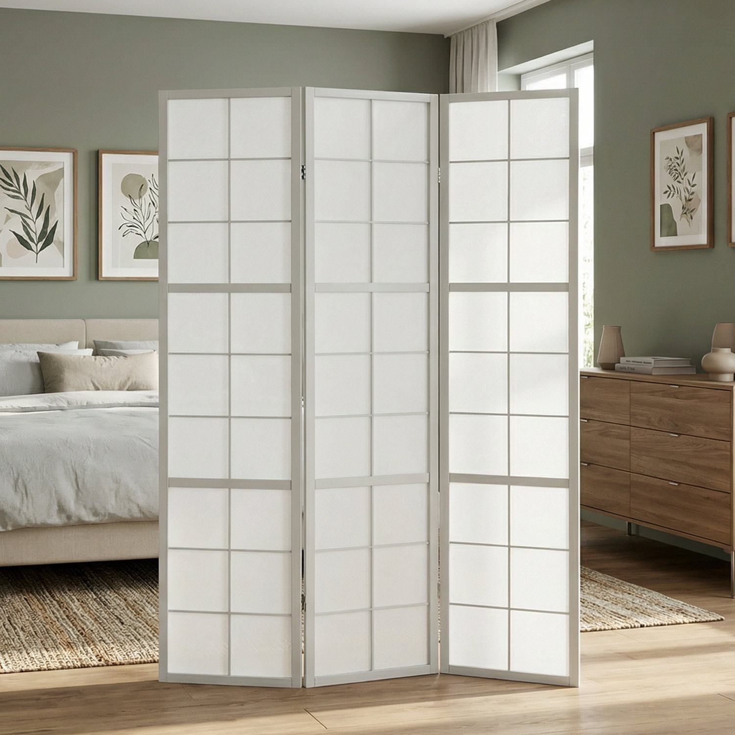 Paravent Grey Shoji | 3-panel | Wood | Room Divider | Partition Privacy Screen