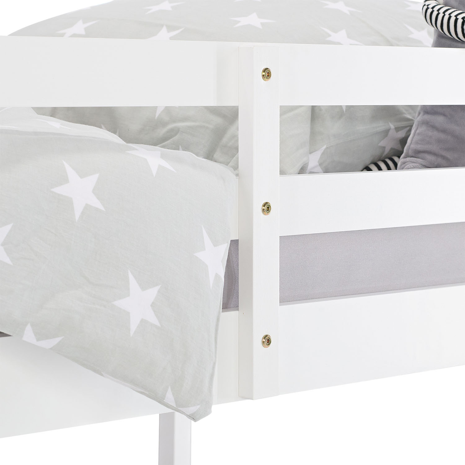 Bunk bed with 2 matresses Children bed 90x200 cm wooden Kids bed High sleeper White Slats