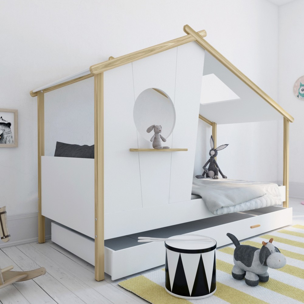 Children's Bed 90x200 House Bed Kids Bed Wooden Bed White Cot Drawer