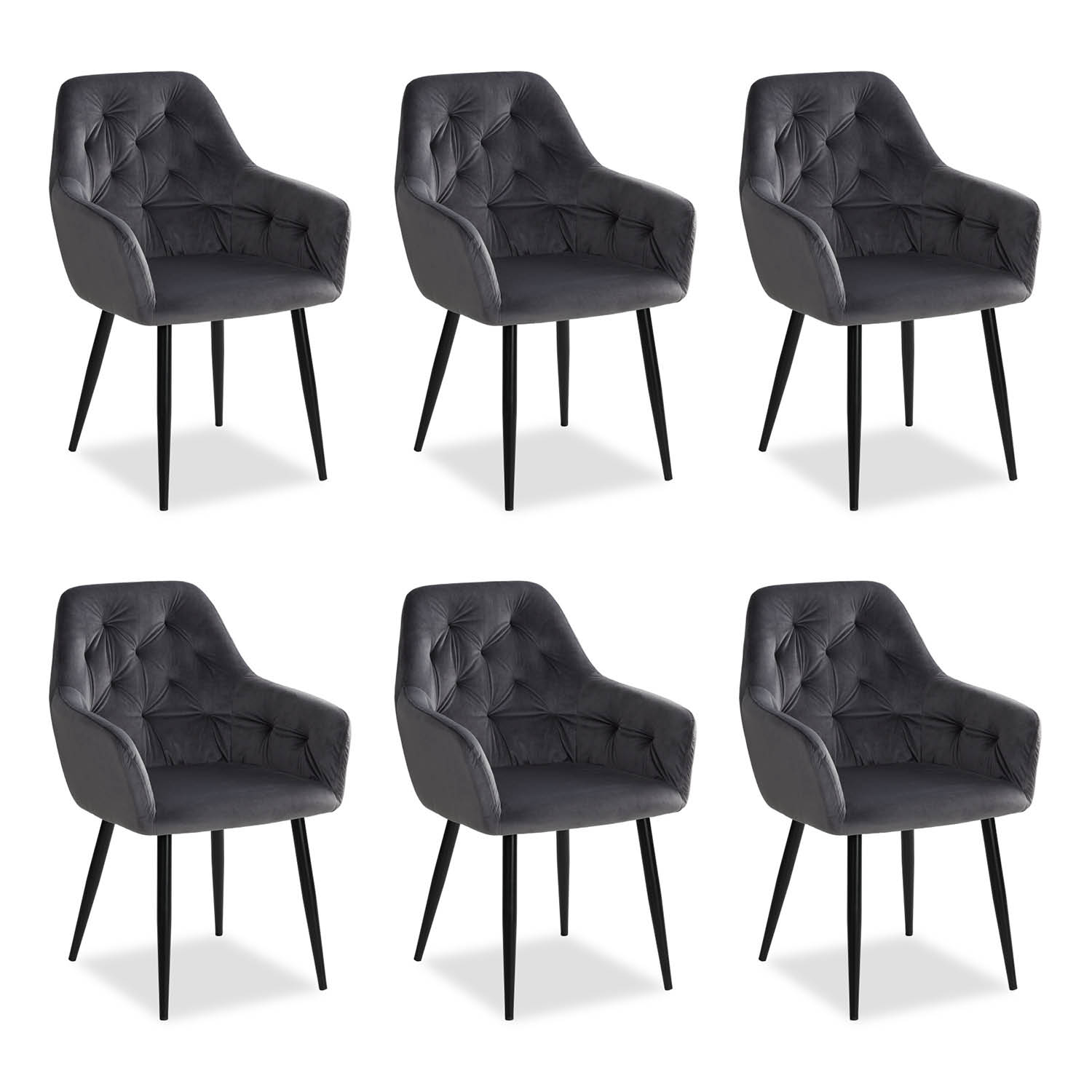 Upholstered Chair Velvet Grey | Set of 6 | with Armrests | Kitchen Dining Room Office