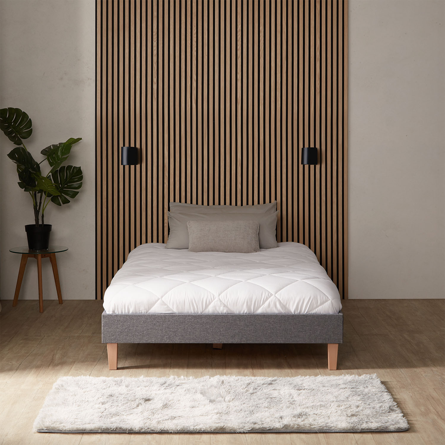 Upholstered bed 120x200 cm grey | futon bed | with slatted frame | with mattress | double fabric bed frame