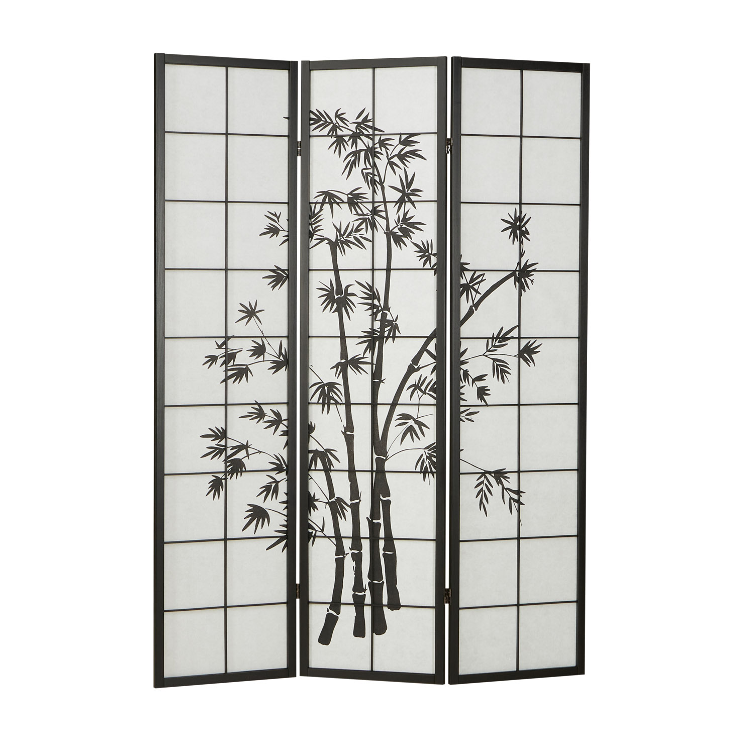Paravent Black Bamboo Pattern Print | 3-panel | Wood | Room Divider Partition Privacy Screen
